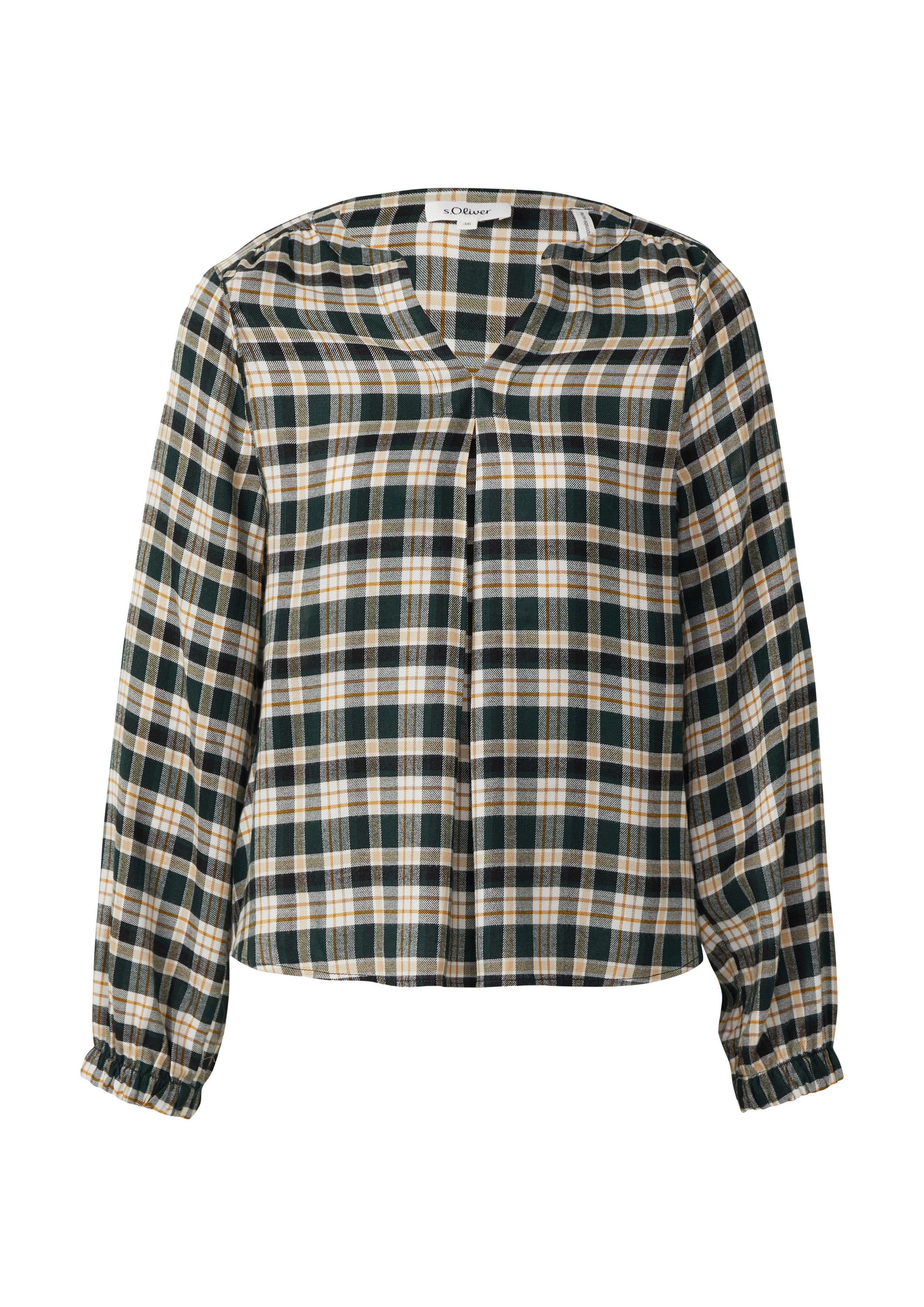 s.Oliver Langarmbluse Bluse Karo-Bluse mit Faltendetail und elastischen Ärmelbündchen