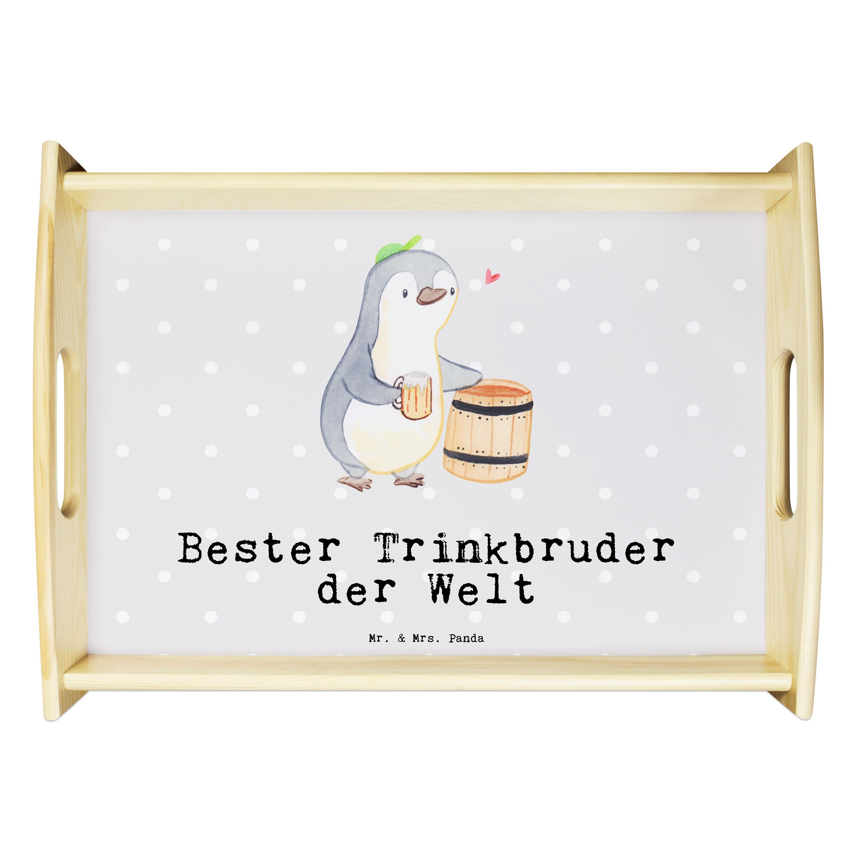 Mr. & Mrs. Panda Tablett Pinguin Bester Trinkbruder der Welt - Grau Pastell - Geschenk, Geburt, Echtholz lasiert, (1-tlg)