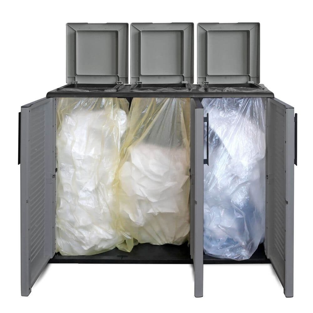 GarPet Mülltrennsystem 3-Fach Mülltrennsystem Garten Schrank Müllbox Trennsystem Müll Abfall – Bild 4 von 4