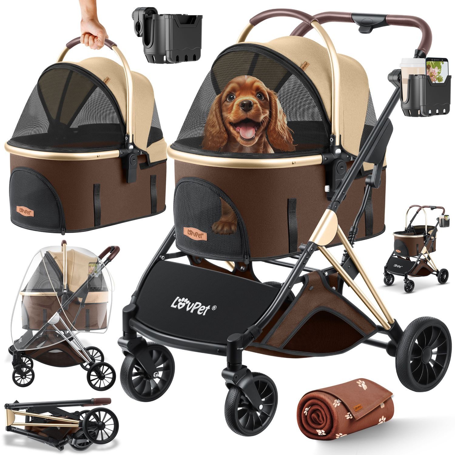 Lovpet Hundebuggy 3in1 Hundewagen max. bis 20kg Buggy für Haustiere, (Hunde günstig online kaufen