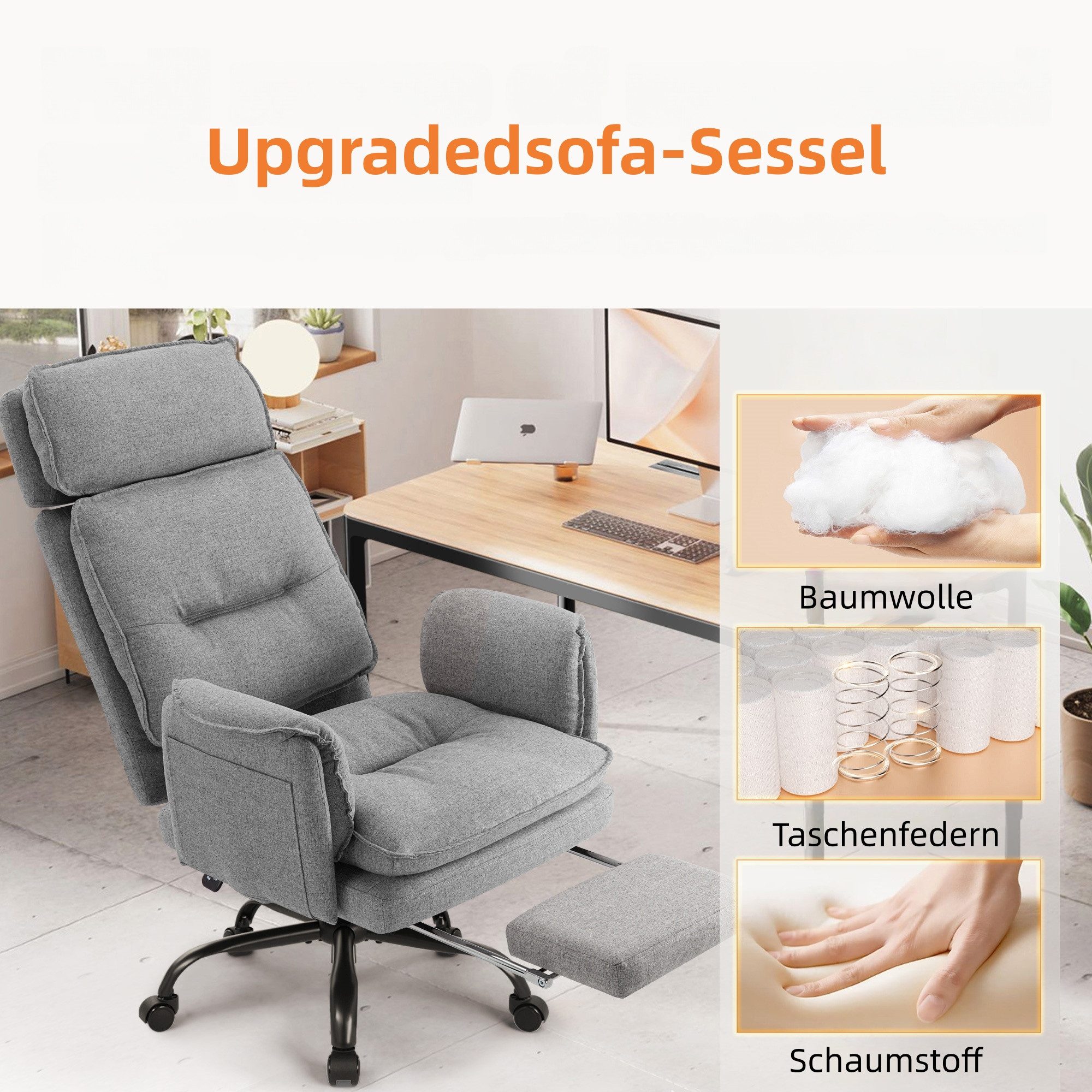 IWMH Bürostuhl Ergonomisch PU-Leder Chefsessel (Höhenverstellbar Schreibtischstuhl mit Kopfstütze und Fußstütze), Drehstuhl für Arbeitszimmmer Konferenzraum Büro Gaming