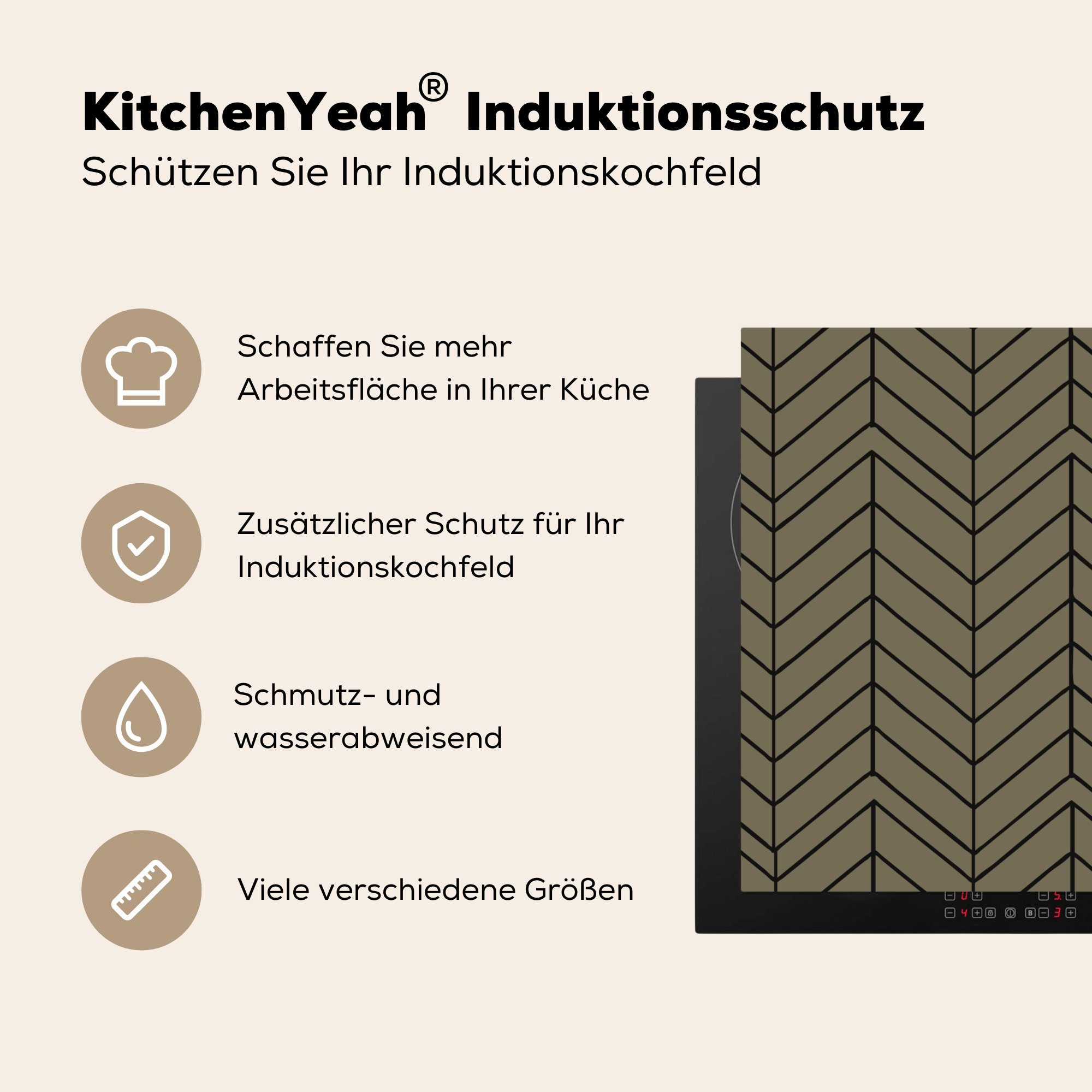 küche Arbeitsplatte 78x78 cm, - Schwarz Herdblende-/Abdeckplatte Vinyl, (1 Ceranfeldabdeckung, - - Grün, für Muster MuchoWow tlg), Luxus