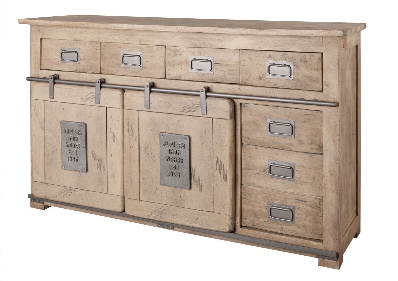 Massivmoebel24 Sideboard (Sideboard Mango 150x45x90 whitewash lackiert RAILWAY #320)