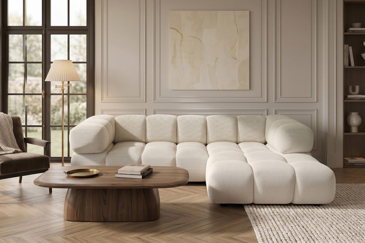Kaiser Möbel Ecksofa L-Form für Wohnzimmer, Stoff Sonic 3D, AVERRO, Modernes Bubble-Design,Premium-Loungesofa,Abgerundete Form