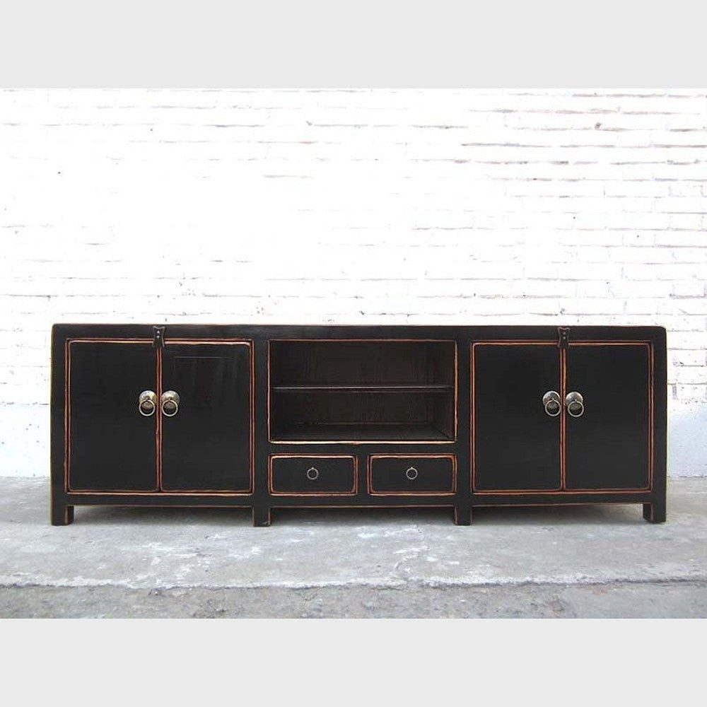 Luxury-Park-Direct Kommode TV-Lowboard China Kommode schwarzer Lack Eingänge verschließbar