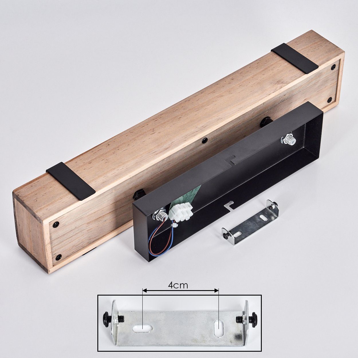 hofstein Deckenleuchte moderne Deckenlampe aus Metall/Holz in Schwarz/Natur, ohne Leuchtmittel, im industrial Design mit Holzbalken, 2 x E27, ohne Leuchtmittel – Bild 5 von 5