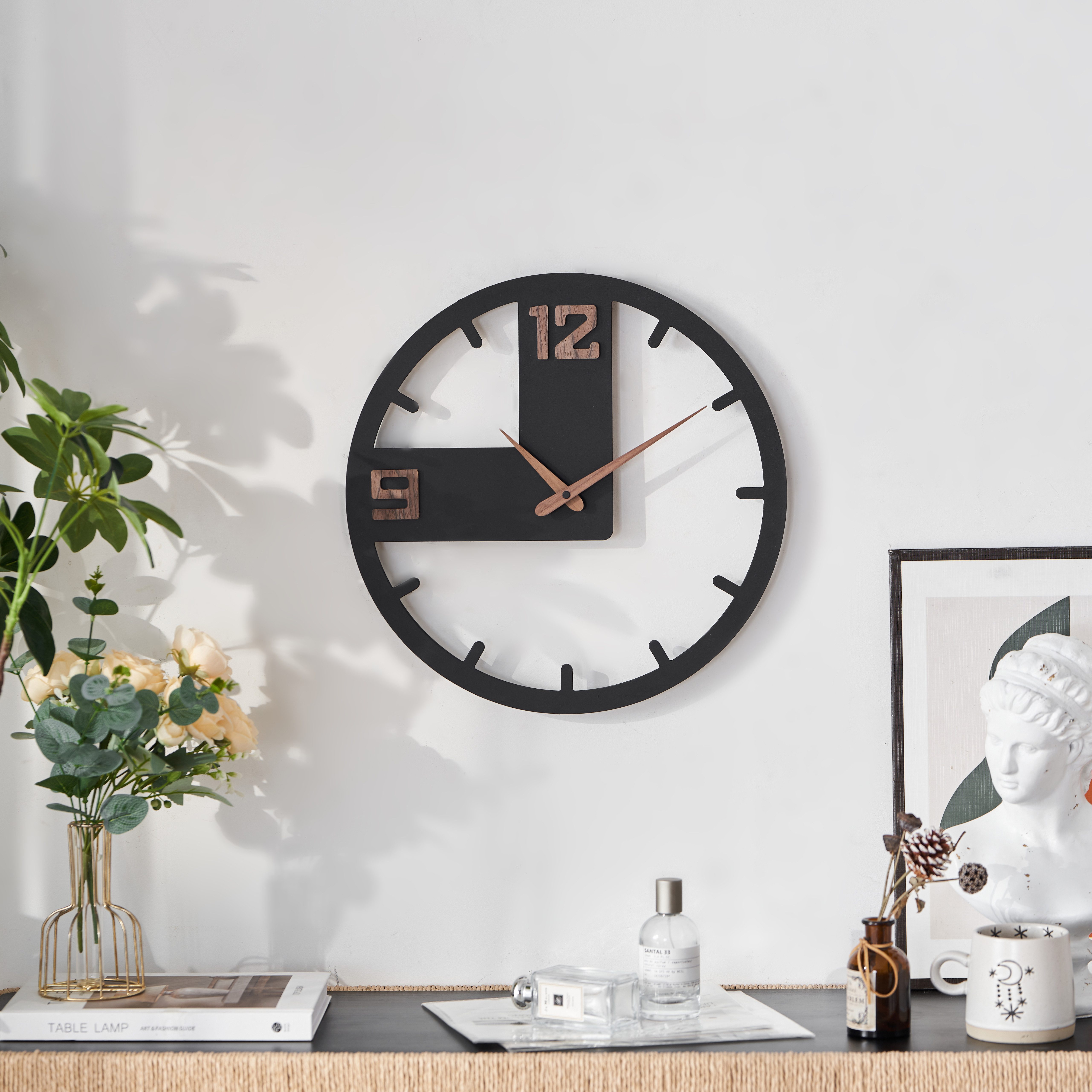 K&L Wall Art Pendelwanduhr MDF Wanduhr Holz Pendeluhr Schwarz Naturholz (la günstig online kaufen