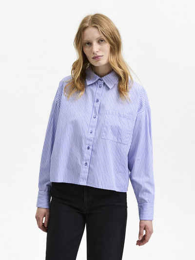 SELECTED FEMME Blusenshirt Cropped Basic Bluse Langarm Hemd aus Baumwolle SLFREKA (1-tlg) 4186 in Blau