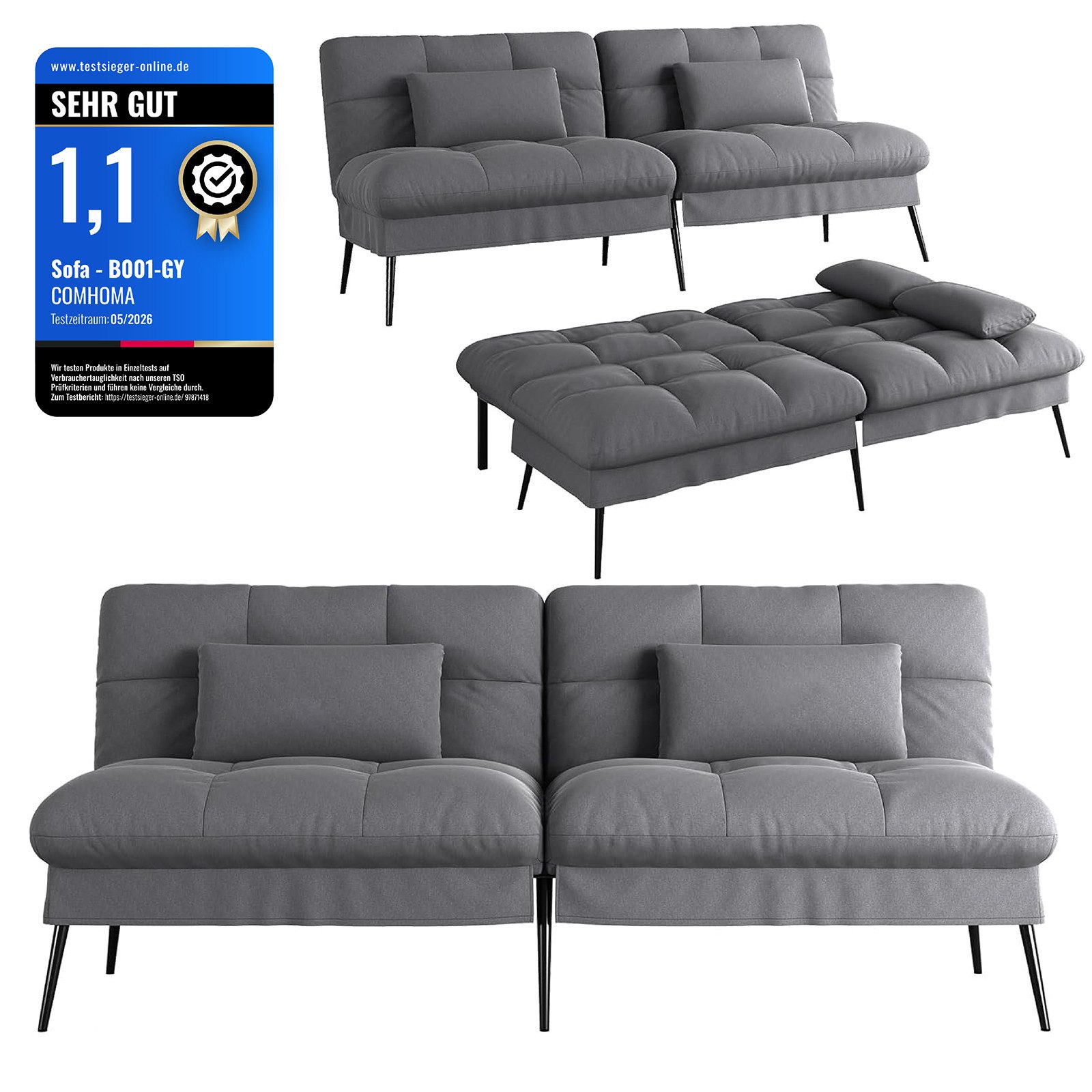 GTPLAYER Schlafsofa Bettsofa mit Schlaffunktion, Klappsofa