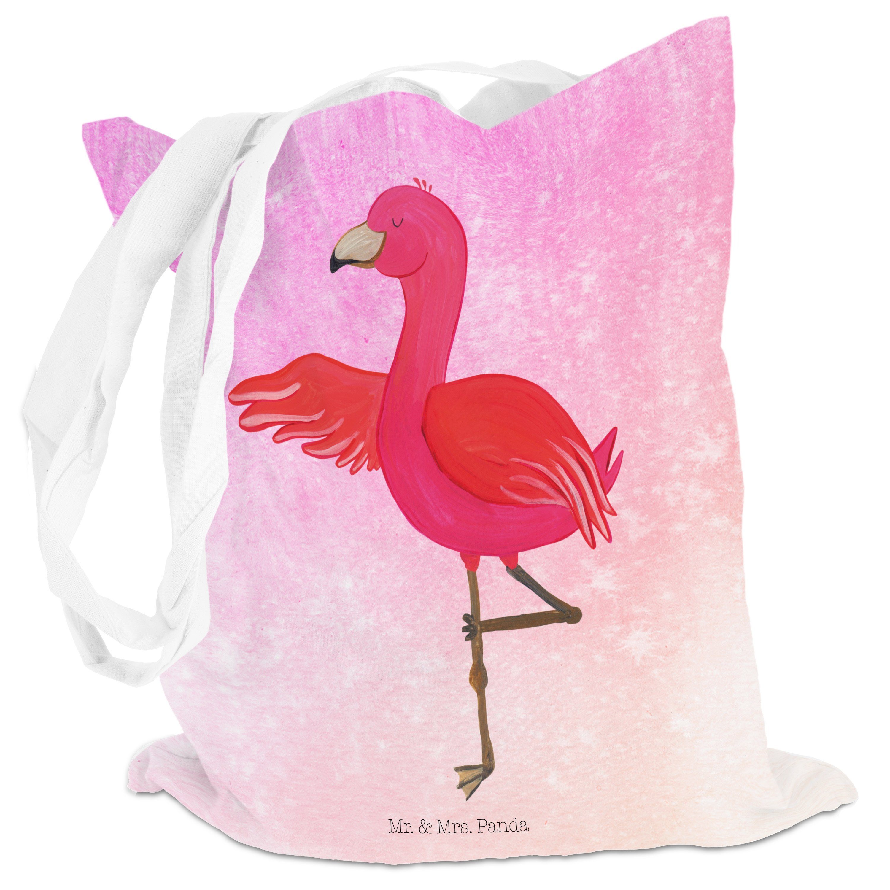 Panda Pink Mrs. Flamingo - Tragetasche - Yoga (1-tlg) Aufregen, Jutebeutel, Mr. & Geschenk, Aquarell Beute