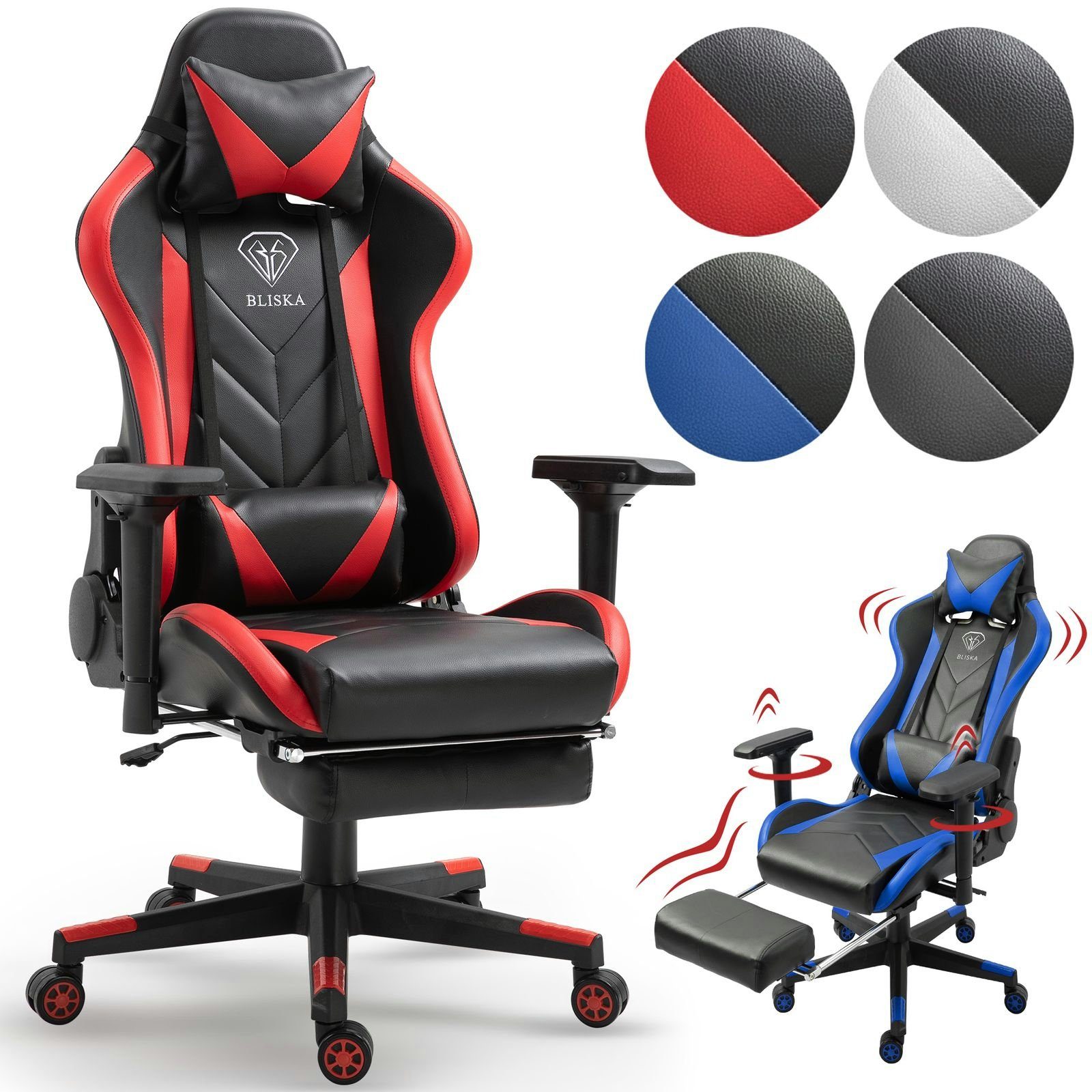 4D-Armlehnen und chair Leo Chefsessel Schwarz/Grau Fußstütze (1 Lederoptik mit Stück), in gaming TRISENS Gaming Stuhl