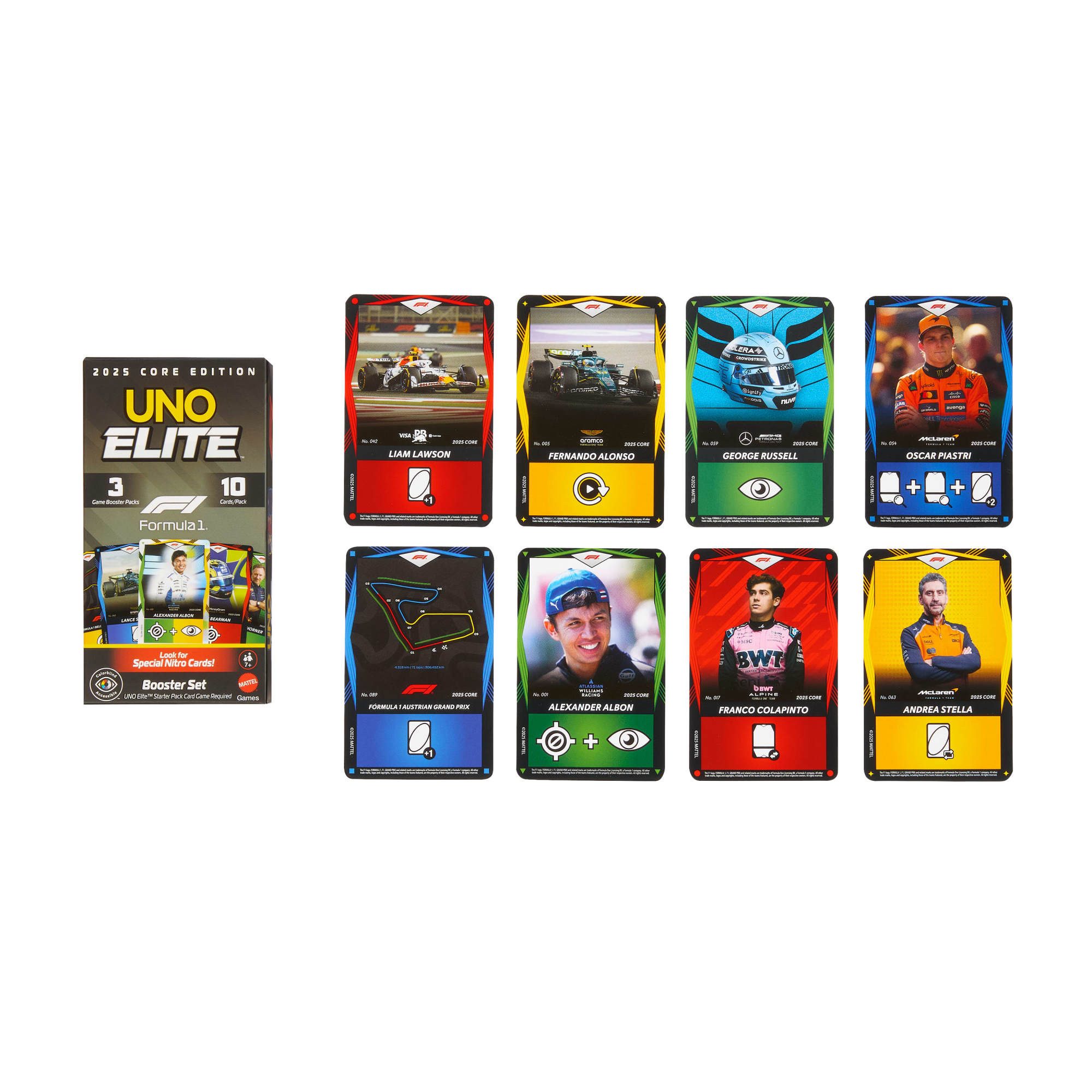 Mattel games Spiel UNO Elite F1 Booster-Set, Kartenspiel, Ergänzung zu UNO Elite F1 Starter-Set
