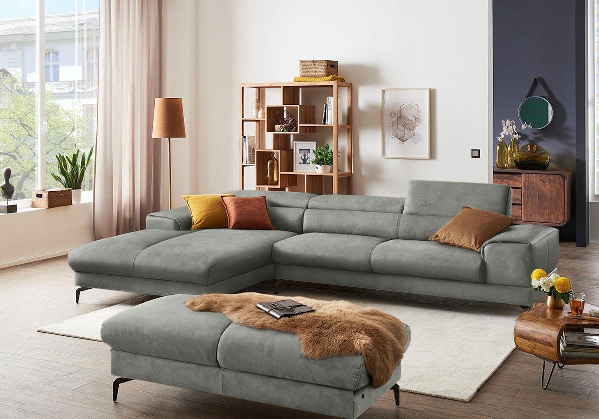 W.SCHILLIG Ecksofa piedroo, Designsofa mit tollem Sitzkomfort, bequem und elegant, L-Form, Kopfteilverstellung, wahlweise mit Sitztiefenverstellung, Breite 343cm