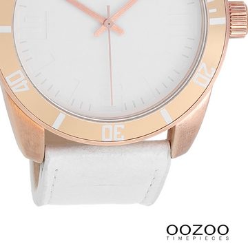 OOZOO Quarzuhr Oozoo Damen Armbanduhr Vintage Series, (Analoguhr), Damenuhr rund, groß (ca. 45mm) Lederarmband weiß