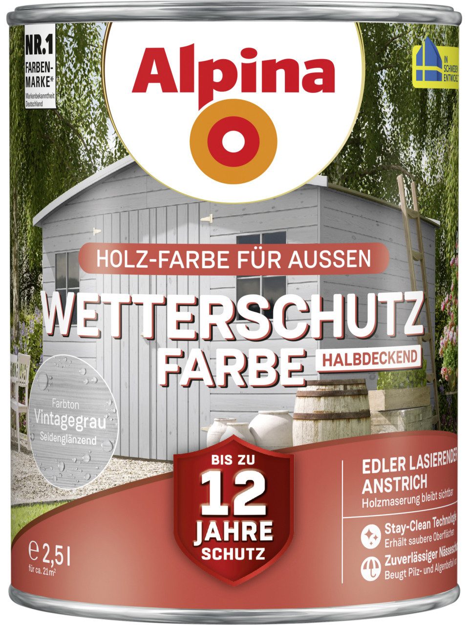 Alpina Holzschutzlasur Alpina Wetterschutzfarbe 2,5 L vintagegrau