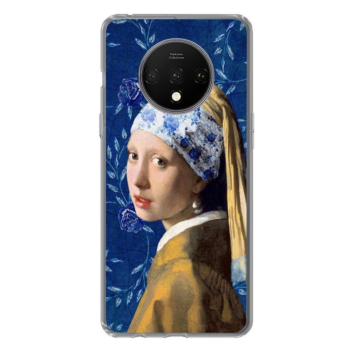 MuchoWow Handyhülle Mädchen mit Perlenohrring - Delfter Porzellan - Vermeer - Blumen - Phone Case Handyhülle OnePlus 7T Silikon Schutzhülle