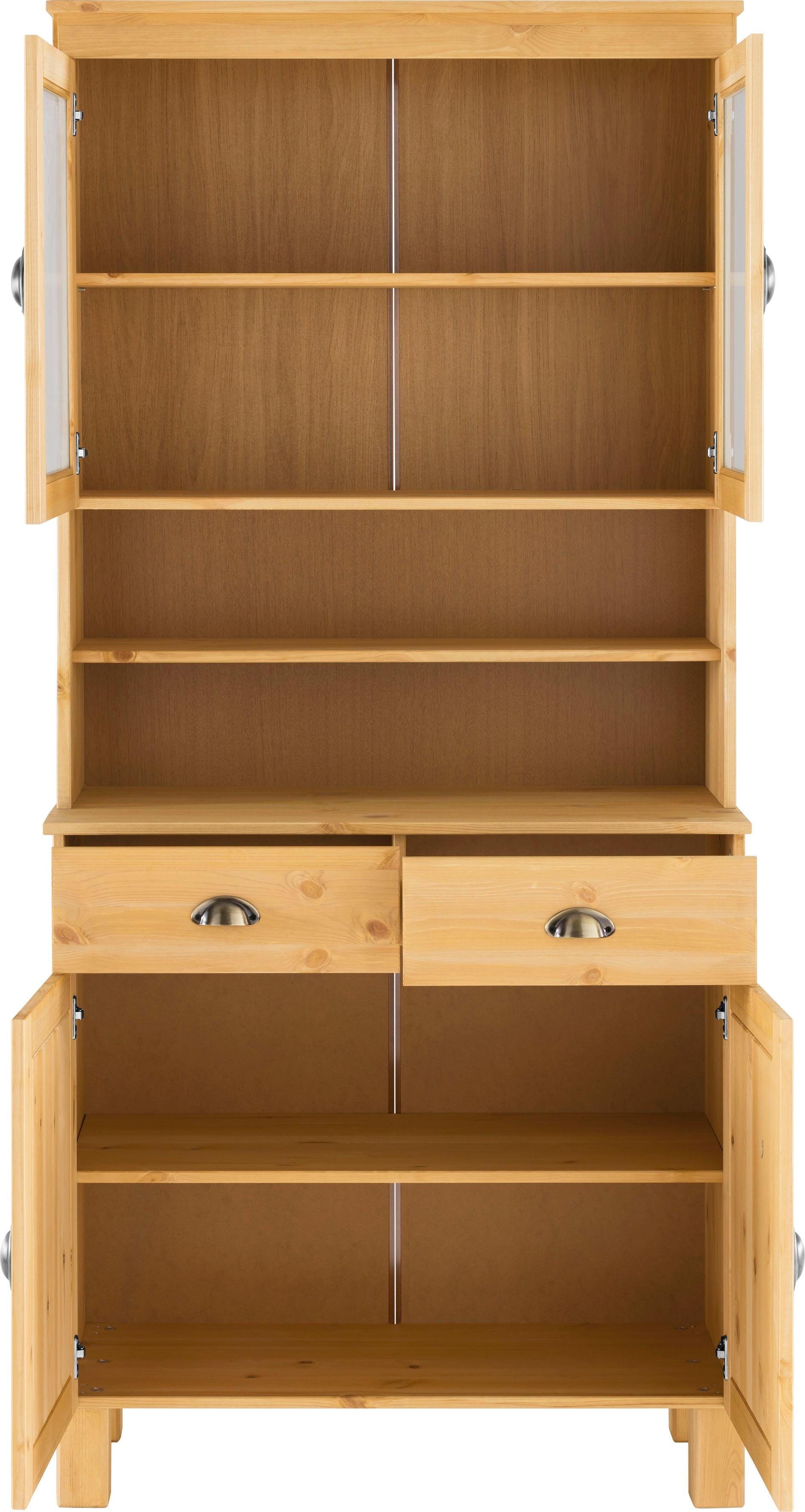 Home affaire Küchenbuffet Oslo 85 cm breit, aus massiver Kiefer, mit 2 Glastüren, Metallgriffe