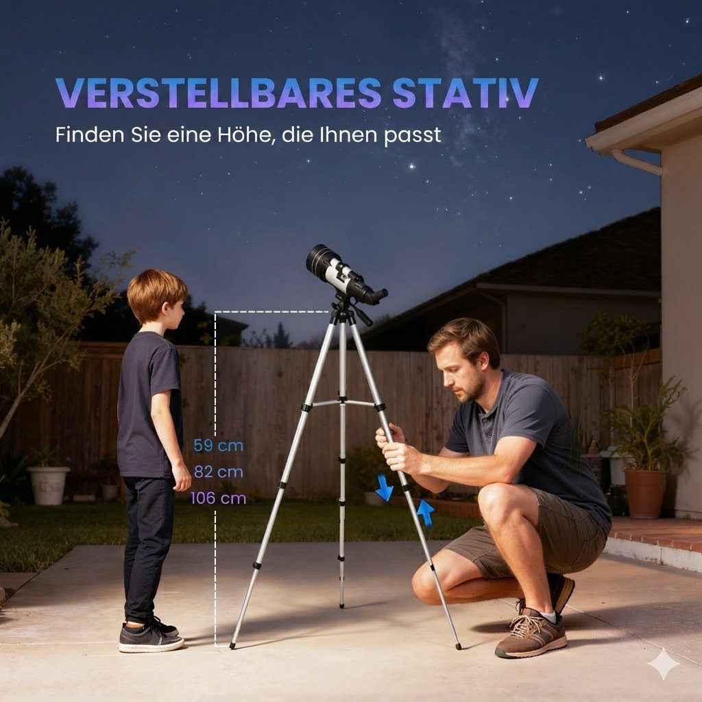 kowdom Linsenteleskop Astronomisches Teleskop 70 mm, Refraktor, 3 Okulare, 100x, weiß, Refraktor, 70 mm, 3 Okulare, 100x, für Einsteiger – Bild 4 von 5