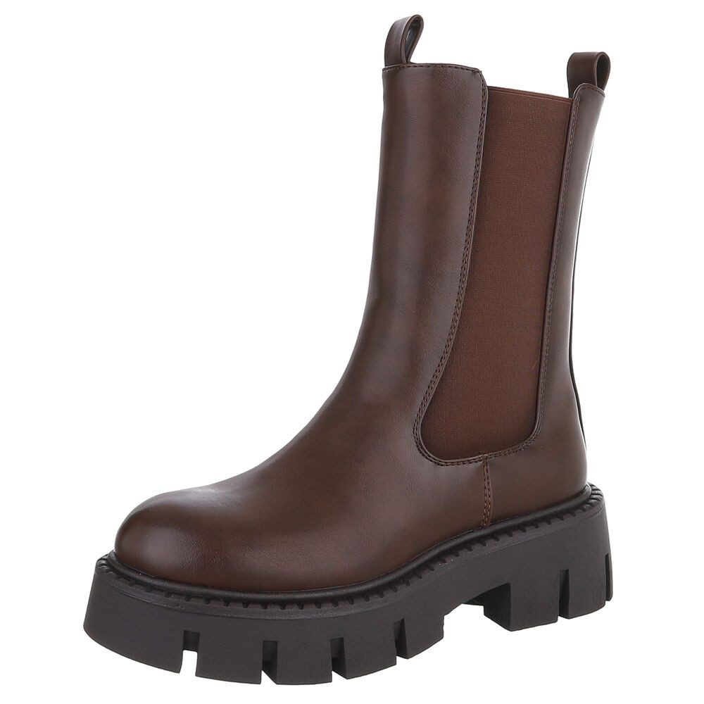Ital-Design Trendige Chelsea Ботинки mit markanter Sohle für Damen Plateaustiefelette (90152879) Blockabsatz Stiefeletten in Braun