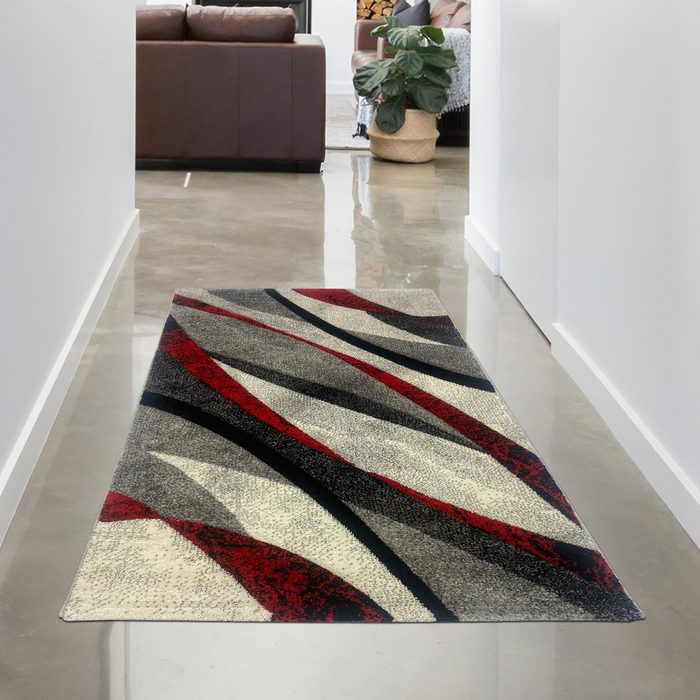 Teppich Hoch-Tief Effekt Rautendesign Teppich abstrakt in anthrazit rot Carpetia rechteckig Höhe: 12 mm