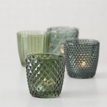 BOLTZE Windlicht Marilu, 4er Set, Grün, aus Glas, Rund, 8 x 8 cm