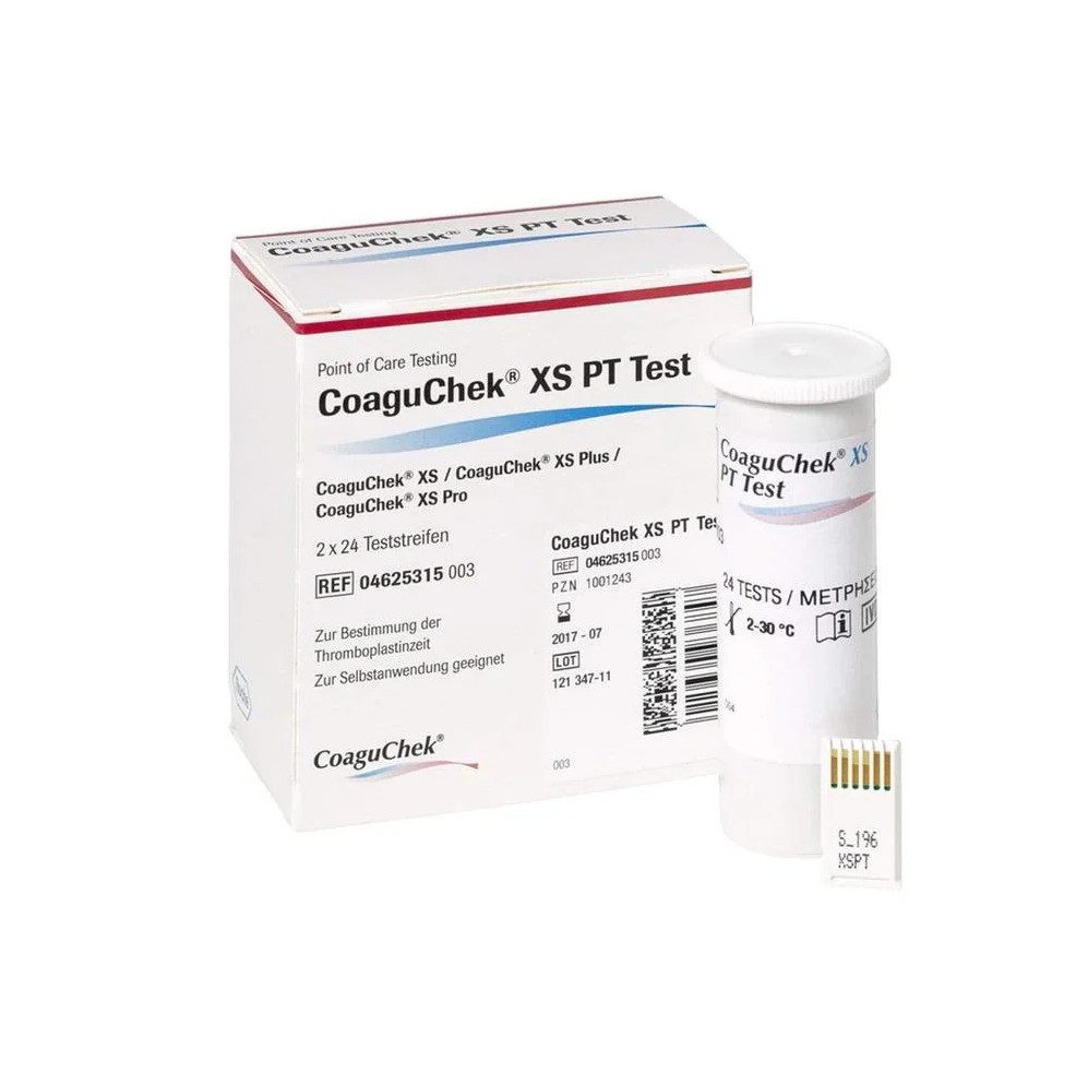 DocMed Blutzucker-Teststreifen CoaguChek XS PT-Test 24 Stück oder 48 Stück, Teststreifen-Packung, 48-tlg., Erhältlich in Packungen mit 24 oder 48 Teststreifen, Präzise quantitative Bestimmung