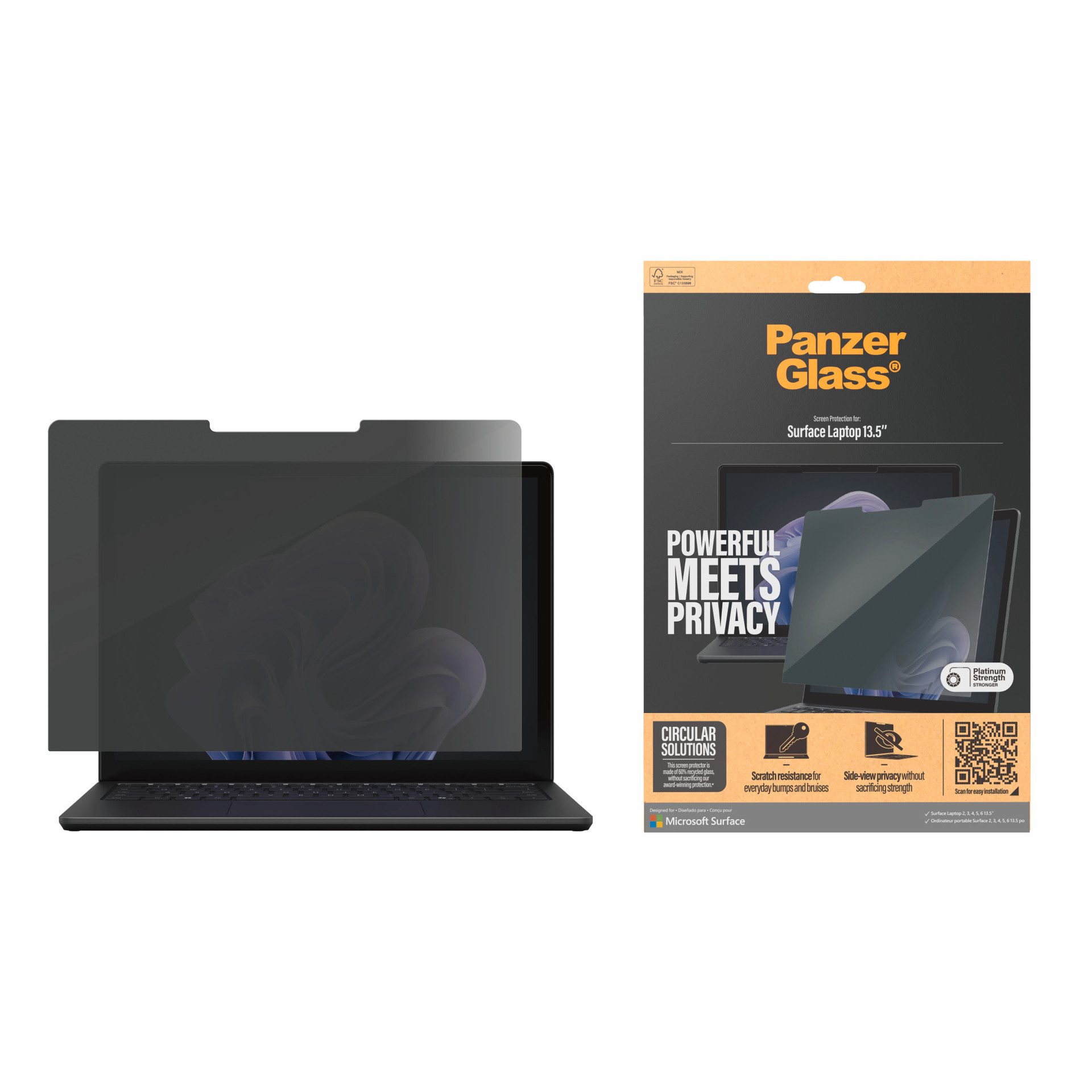 CARE by PanzerGlass Displayschutzfolie Privacy Filter Screen Protector für Microsoft Laptop 13,5 2nd/3rd/4th/5th/6th Edition, Displayschutz, Schutzfolie, Blickschutz, kratz- & stoßfest