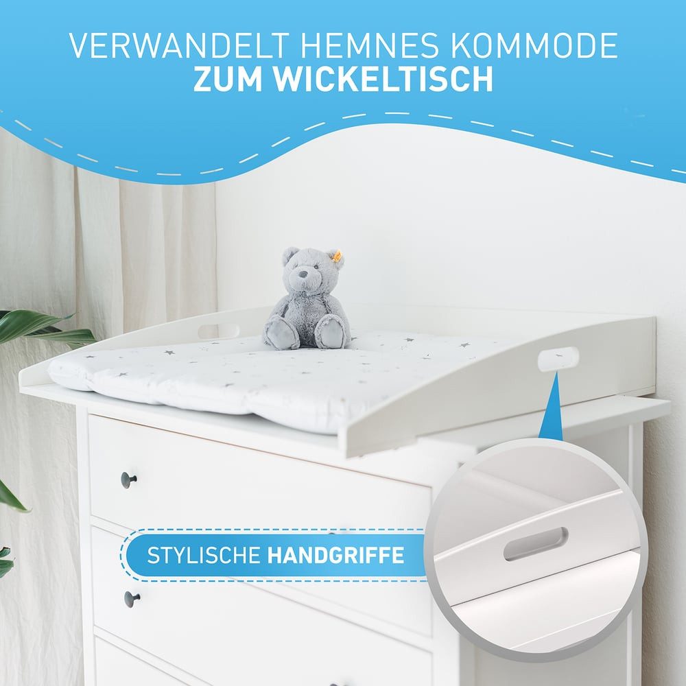 FLIPLINE® Wickeltisch Hemnes Installation in 2 min. mit Doppel-Befestigung (27-tlg), Wickeltischaufsatz zeitloses Design Kommode Windeln wechseln Hemnes – Bild 2 von 5