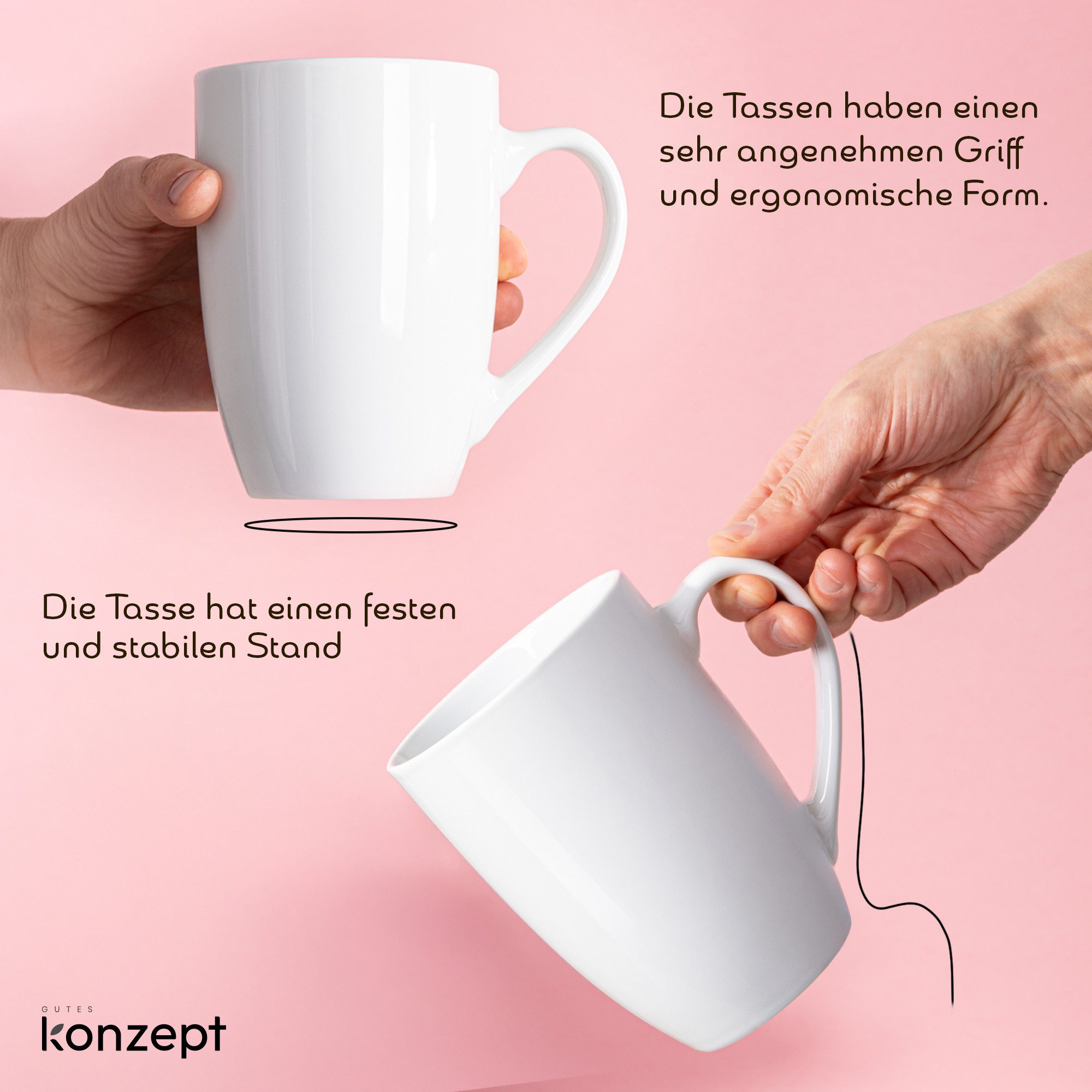 KONZEPT Becher Große Kaffeebecher 500ml (2er-Set) – Becher aus hochwertigem Porzellan, 2-tlg., stilvoll für Kaffee, Tee & Heißgetränke – Bild 5 von 5