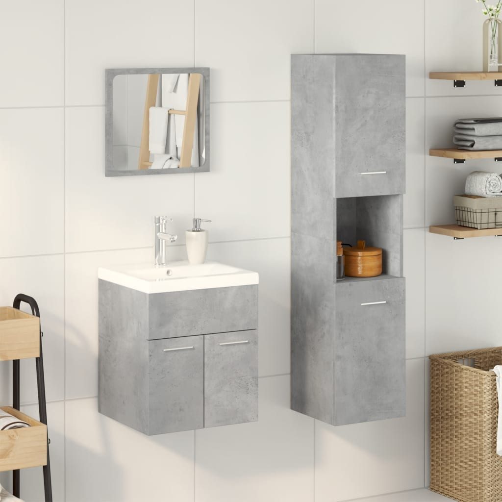 vidaXL Badezimmer-Set 3-tlg. Badmöbel-Set Betongrau Holzwerkstoff, günstig online kaufen