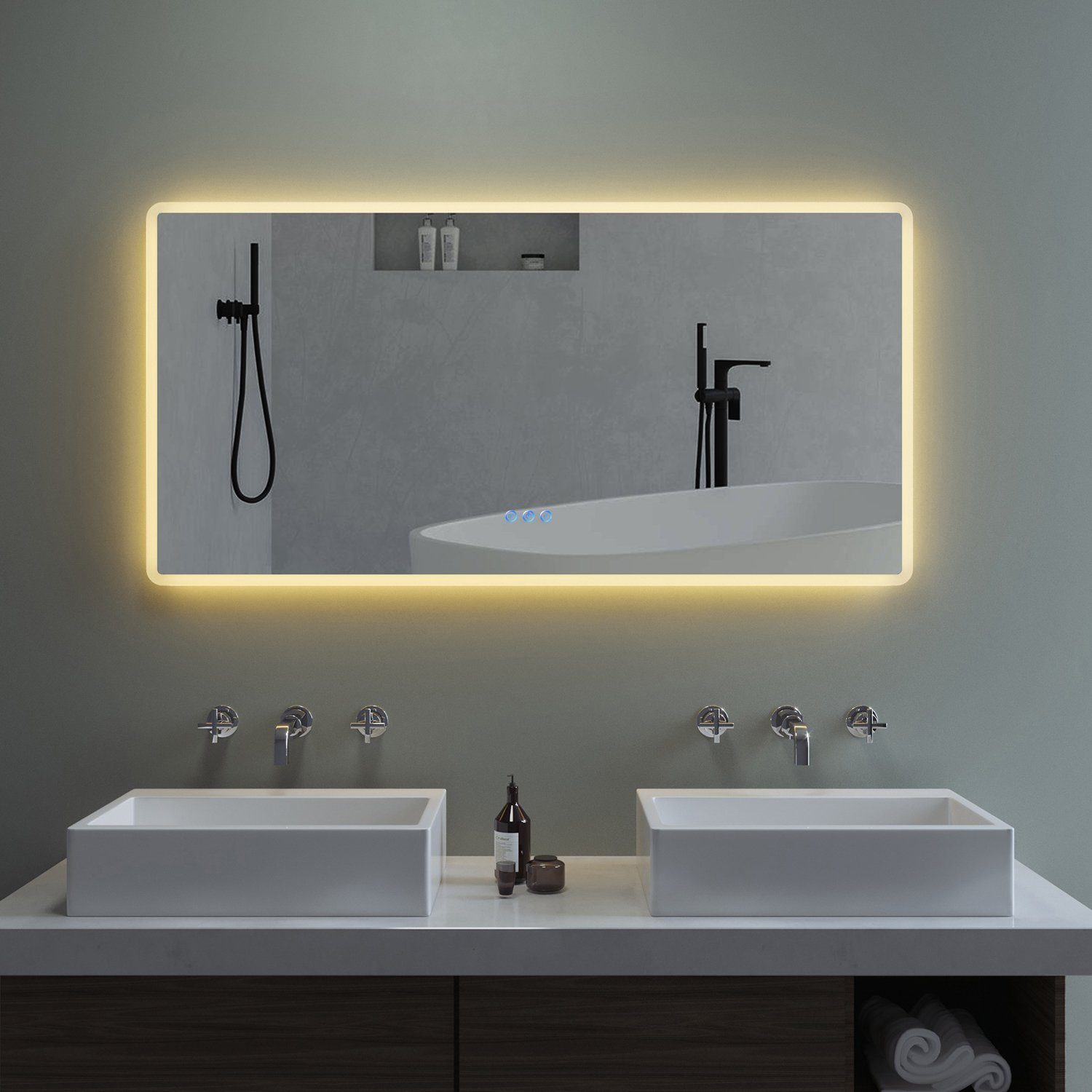 Badspiegel LED Kosmetikspiegel Sensor Uhr Lichtspiegel 120x60 Badezimmerspiegel 
