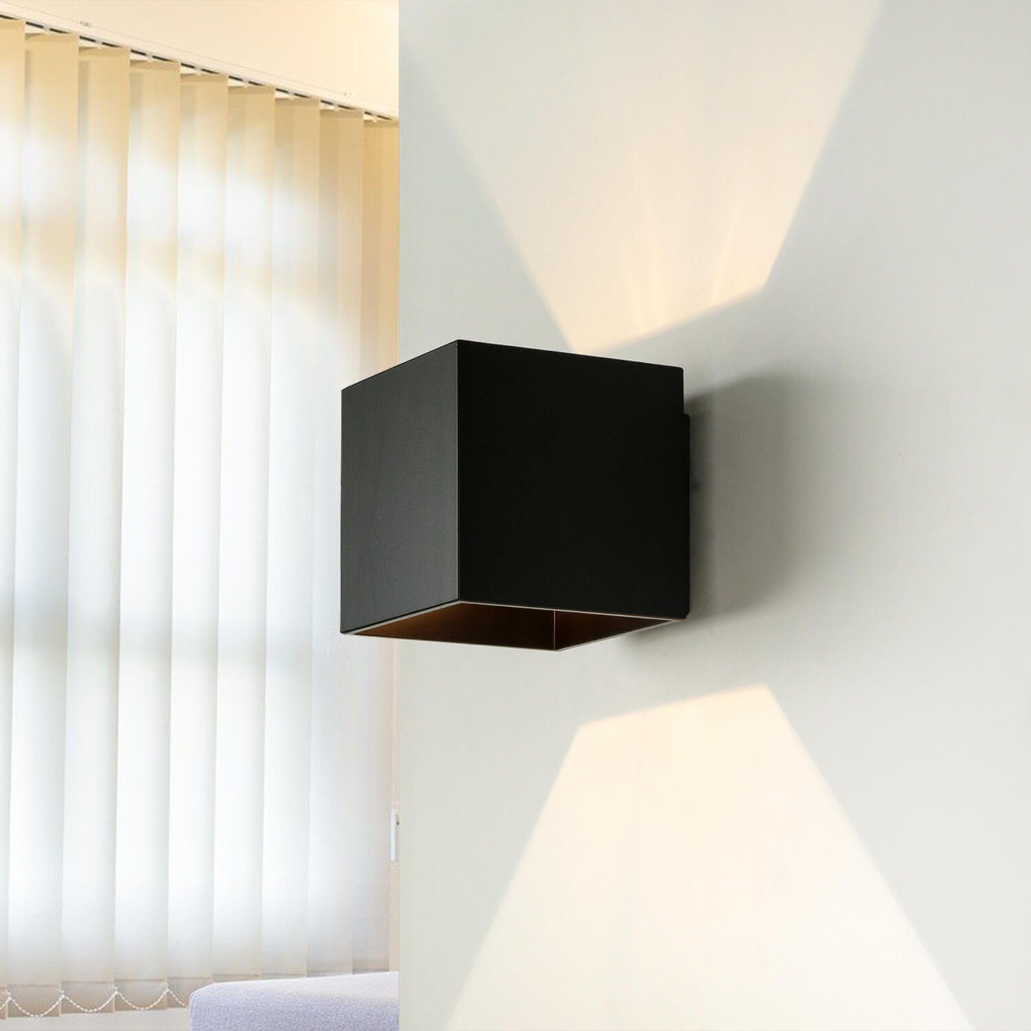 Lampe GEO, Wandlampe Licht-Erlebnisse Bauhaus Hotelleuchte LED Warmweiß, Flur Schwarz wechselbar, quadratisch Wandleuchte