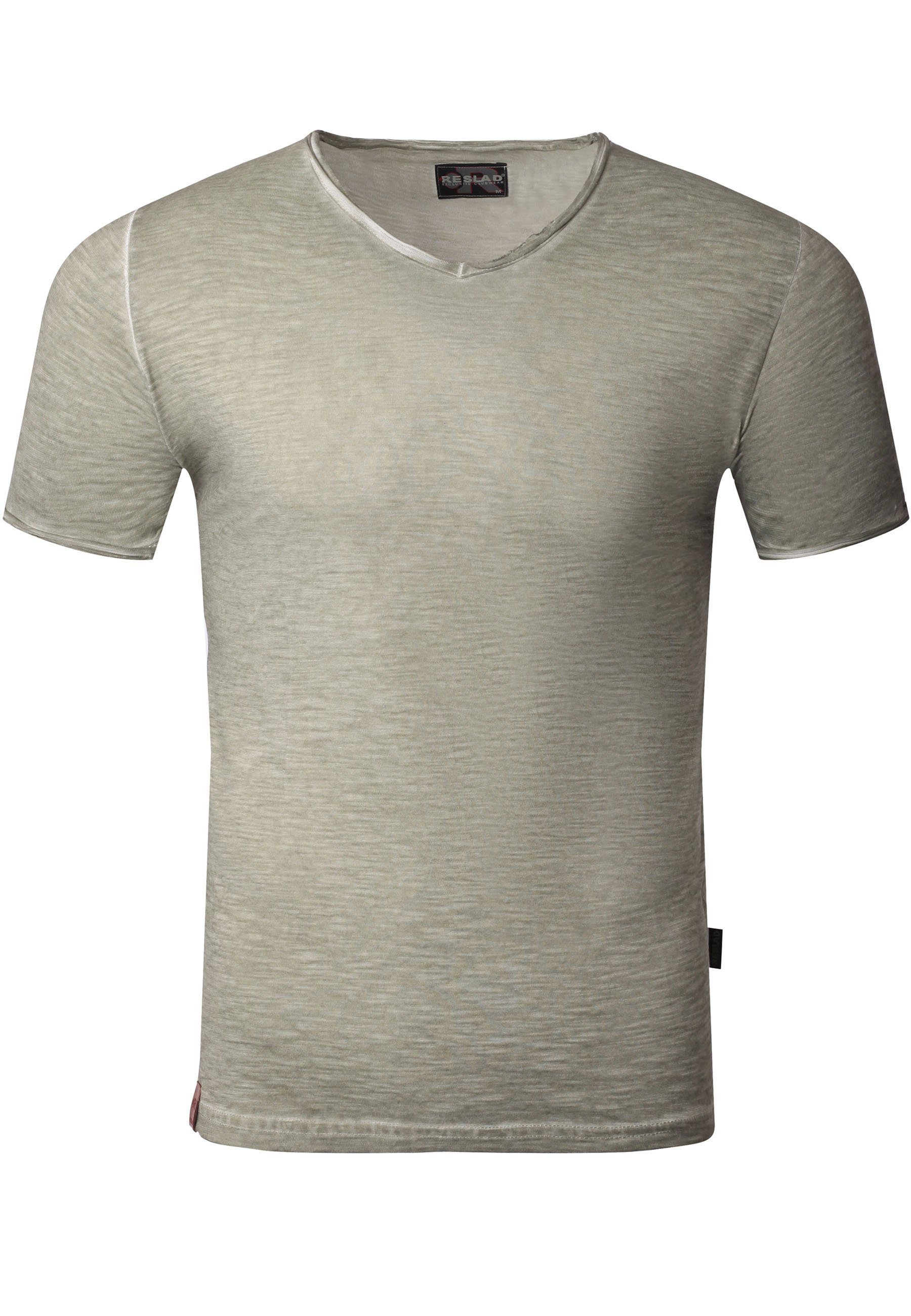 Männer Style khaki Reslad Vintage V-Neck T-Shirt Optik V-Ausschnitt Shirt Reslad (1-tlg) Vintage verwaschen Shirt Herren T-Shirt