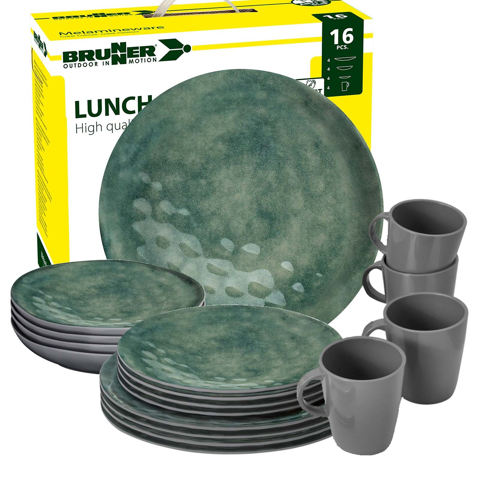 BRUNNER Geschirr-Set BRUNNER Camping Geschirrset VENETIAN (8, 12, 16, 36-Teile) SEA GREEN (16-tlg)