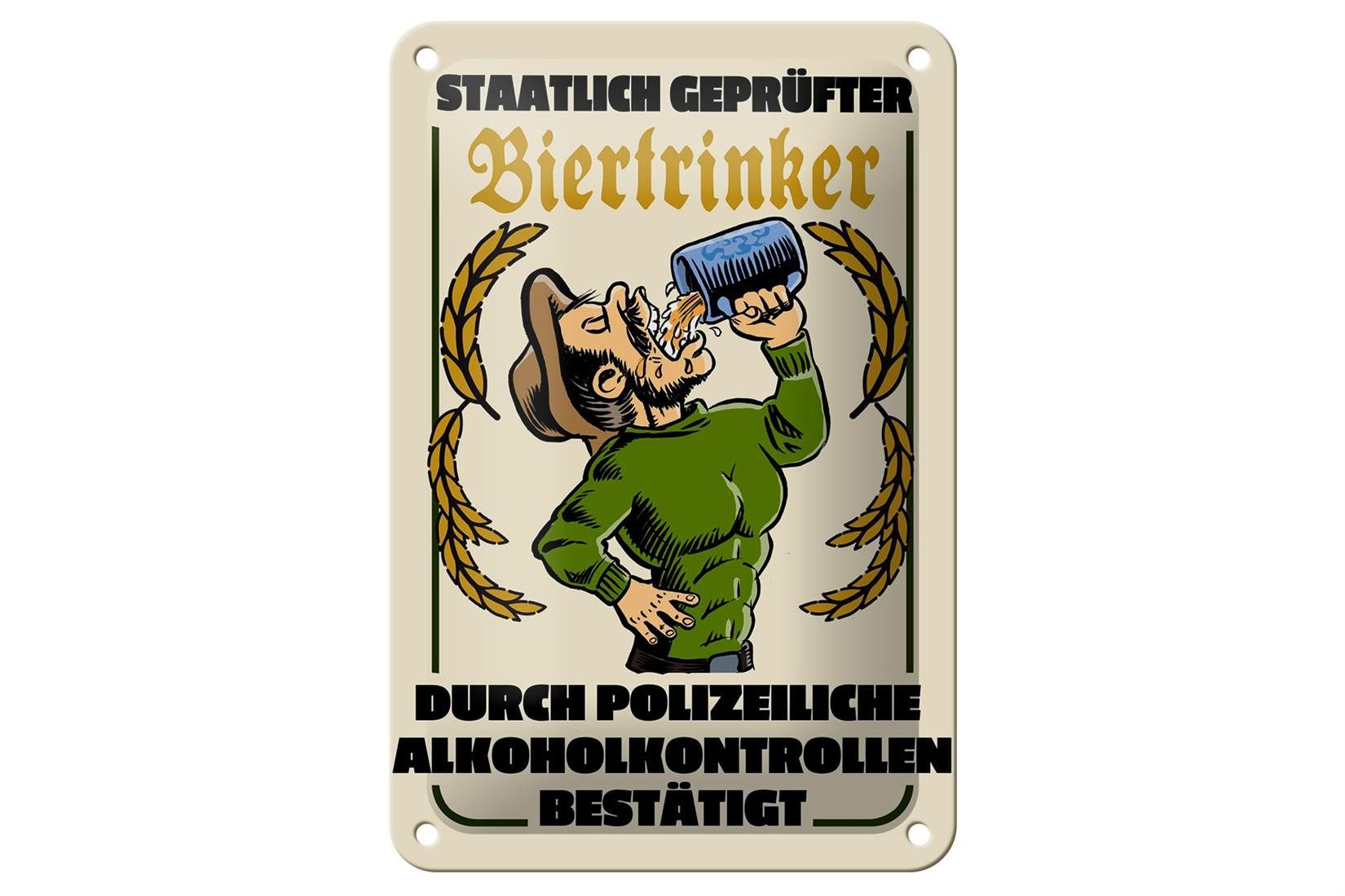 Metallschild Alkohol 12x18cm staatlich geprüfter Biertrinker