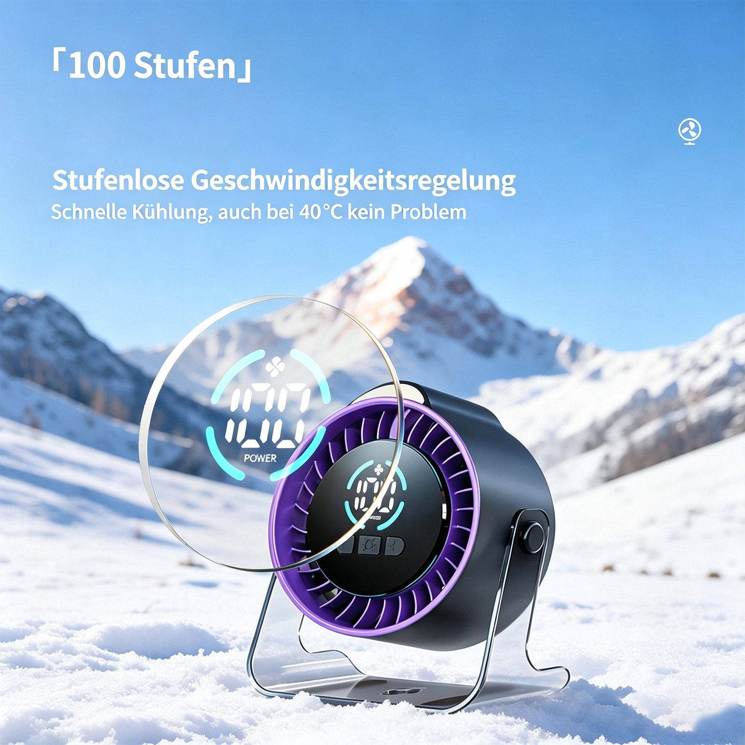 MOPUEA Tischventilator 2-in-1-Wand-und Tischventilator, 100 Stufen, Leiser Betrieb, 360°-Luftstrom, mit Nachtlicht, USB, für Reisen, Büro und Outdoor