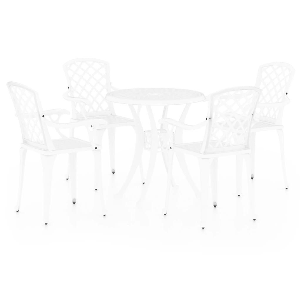 furnicato Essgruppe 5-tlg. Bistro-Set Aluminiumguss Weiß, (1-tlg), Wetterfeste Sitzgruppe mit Schirmloch für Terrasse und Balkon