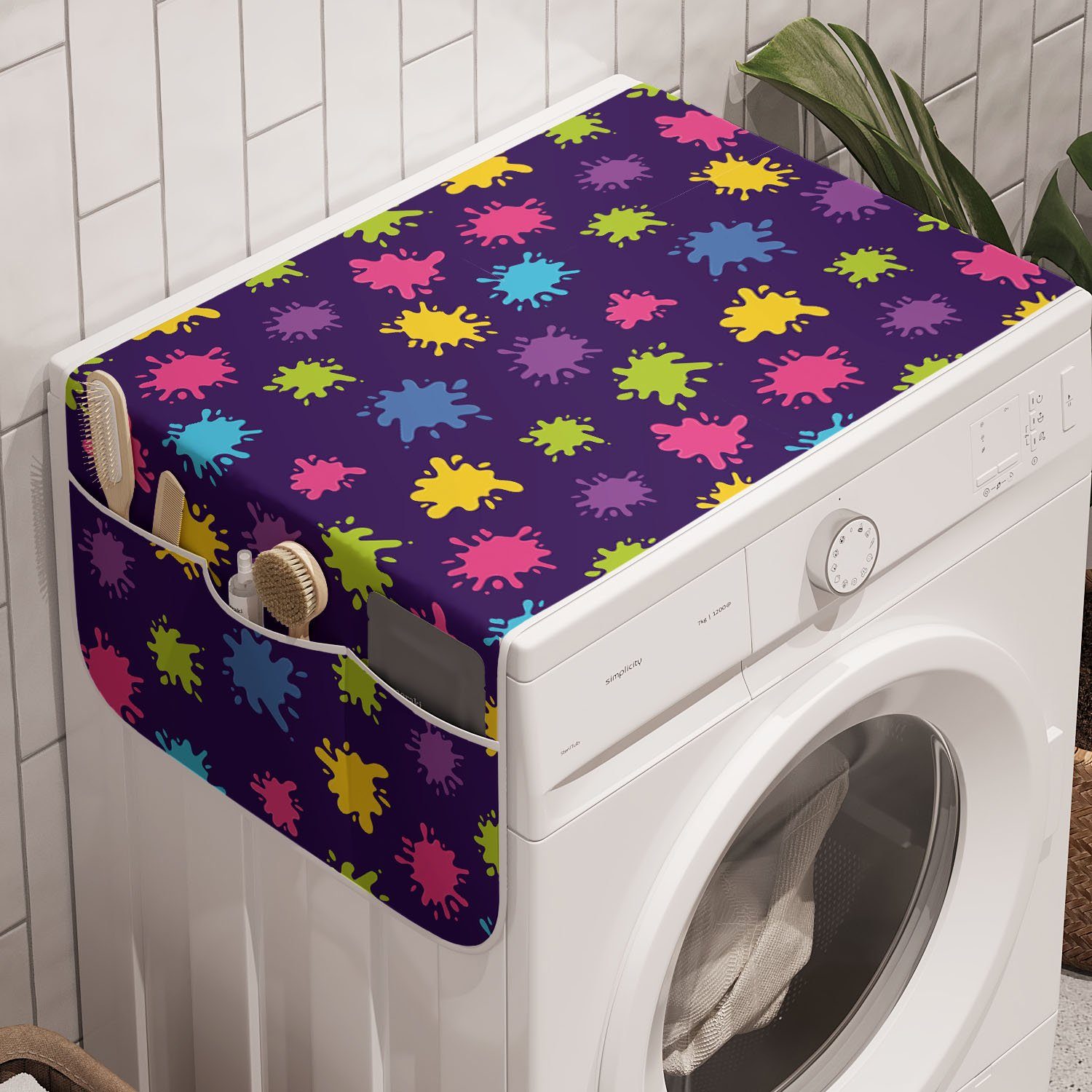 Abakuhaus Badorganizer Anti-Rutsch-Stoffabdeckung für Waschmaschine und Trockner, Kreativ Farbe malen Spritzer Kunst