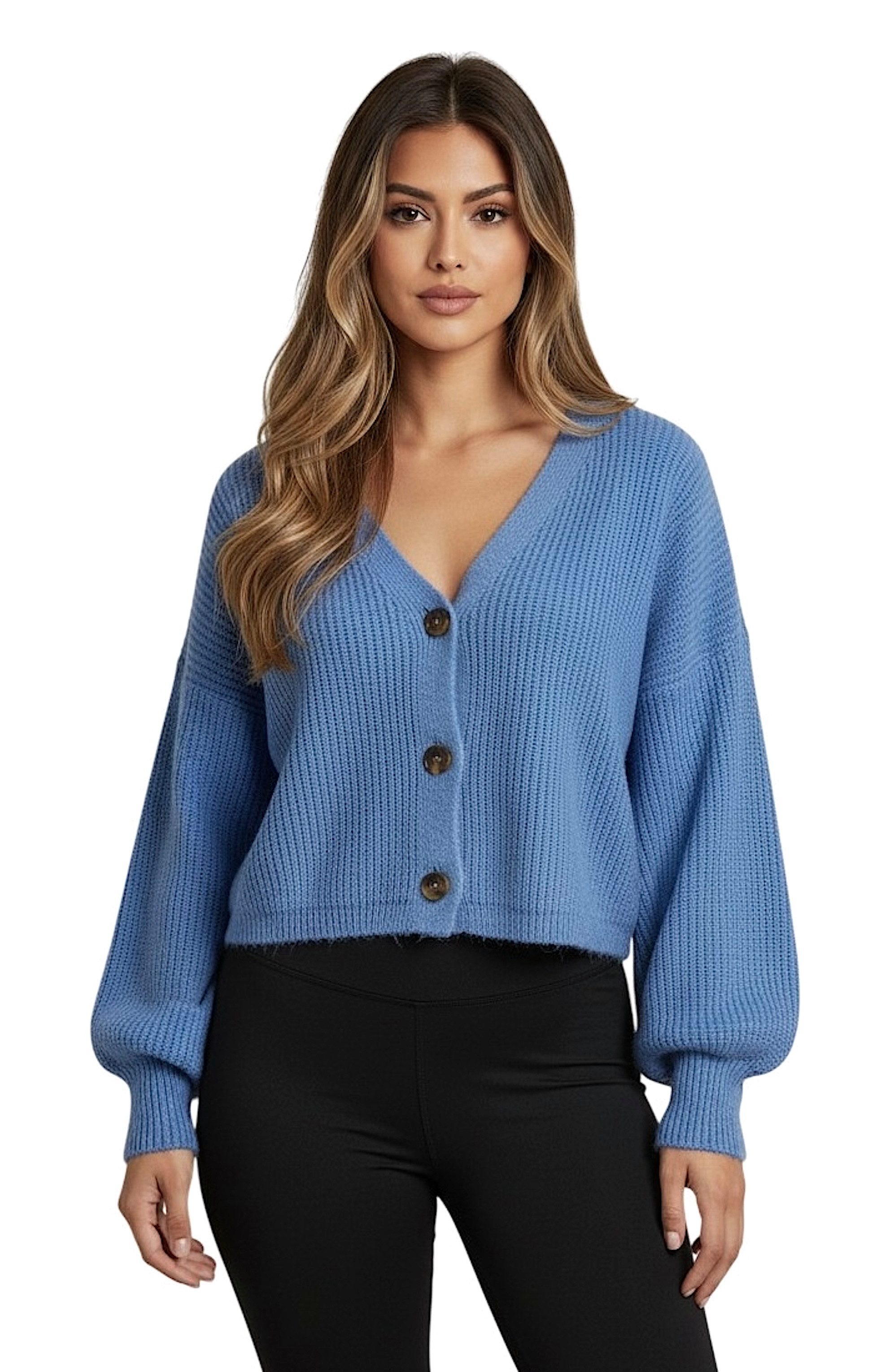 Worldclassca Cardigan WORLDCLASSCA Cardigan Oversize V-Neck Button Strickjacke Ballonärmeln Neue Kollektion - Stilvolle und gemütliche Strickmode für Damen