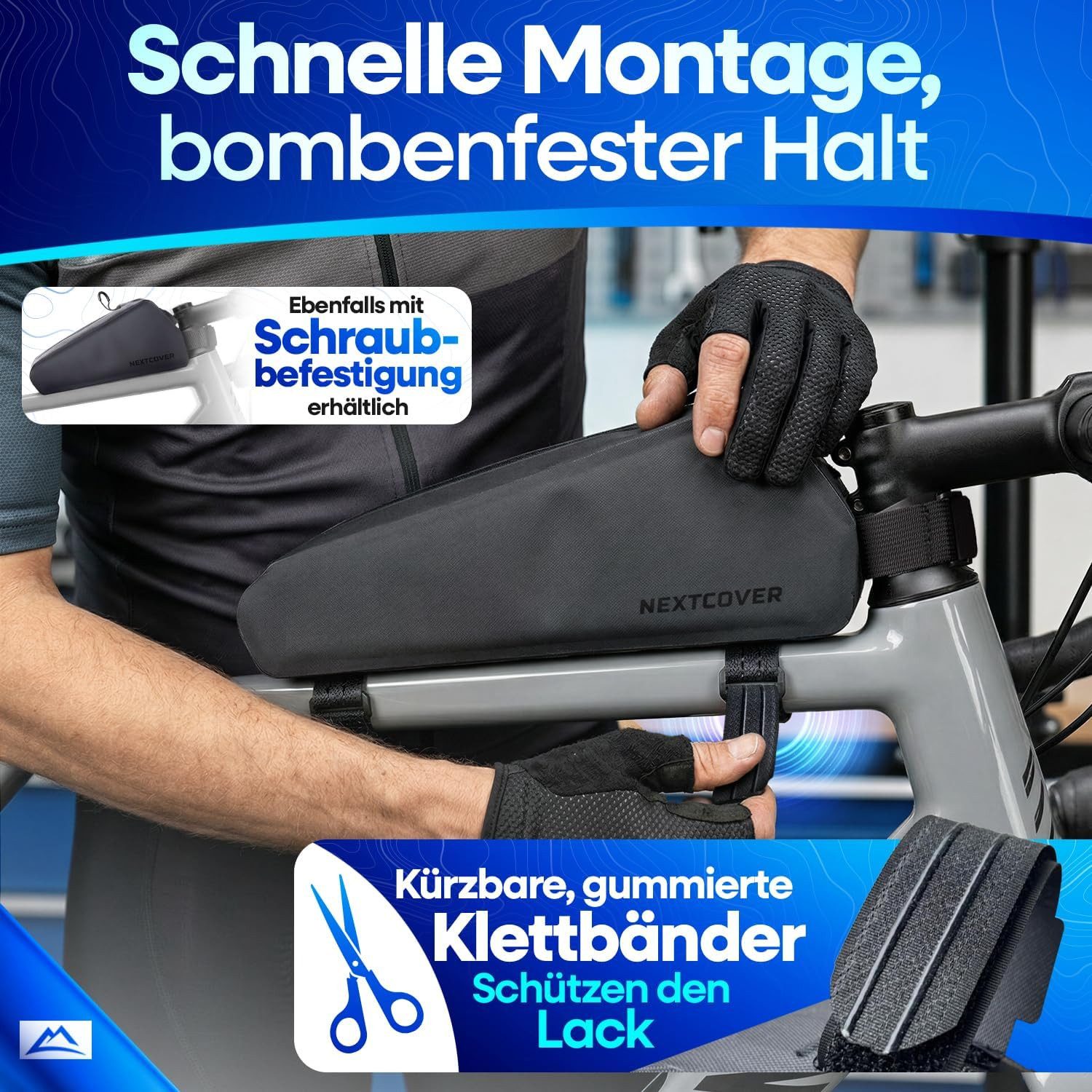 Nextcover Fahrradtasche Nextcover® Bikepacking Oberrohrtasche Klett & Schraubbar