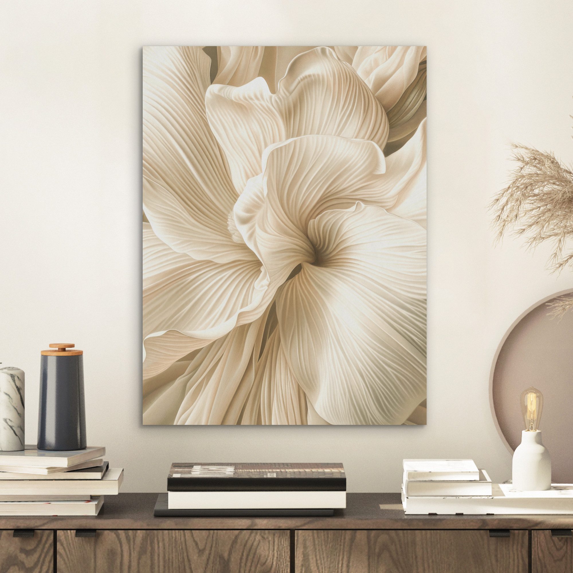 MuchoWow Gemälde Abstrakt - Beige - Blumen - Natur, Fotodruck (1 St), Akustikpaneele, Wandpaneele, Schalldämmung, Akustikbilder 30x40 cm