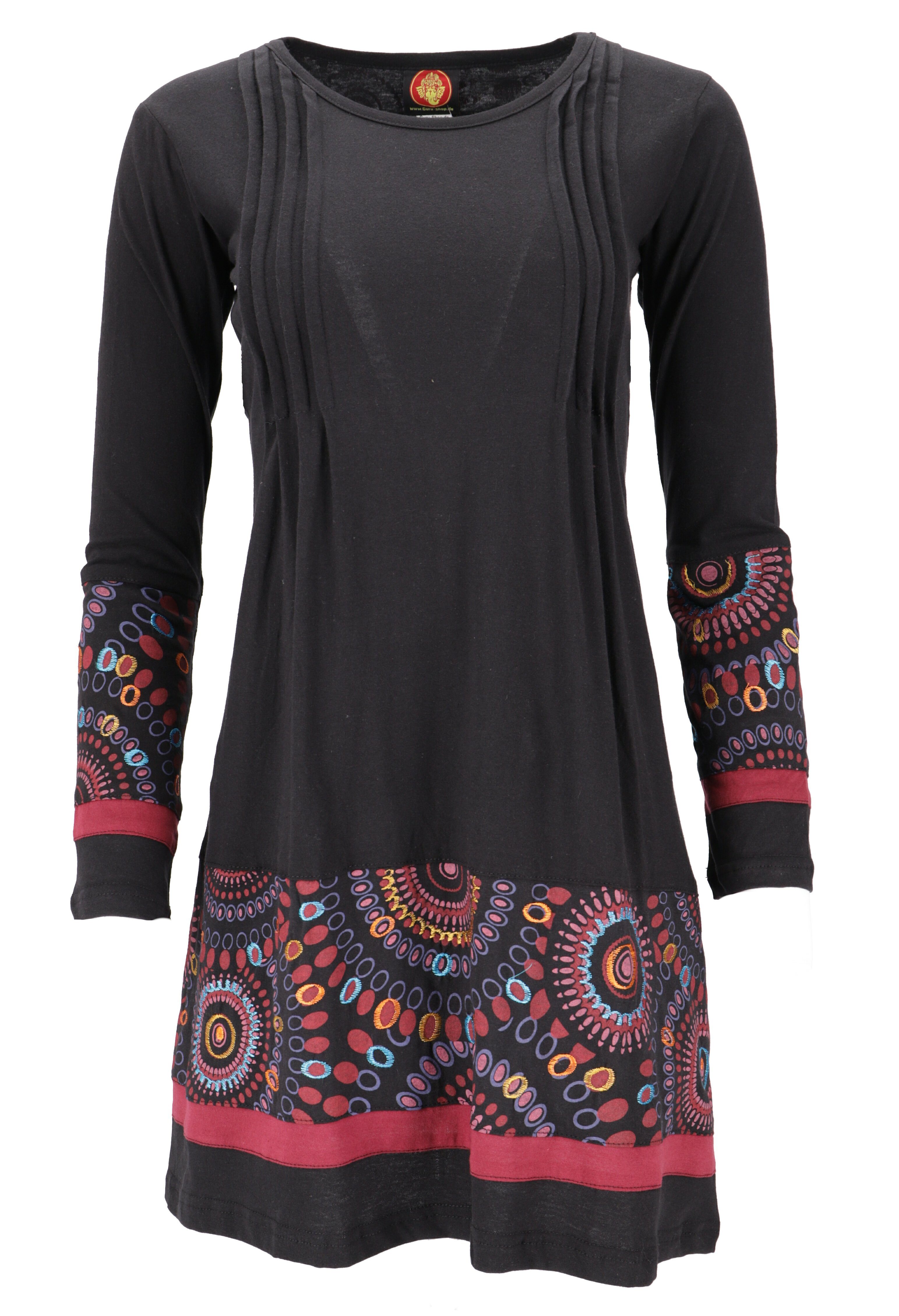 Guru-Shop Midikleid Baumwoll Minikleid Boho chic, Langarm Tunika -.. alternative Bekleidung