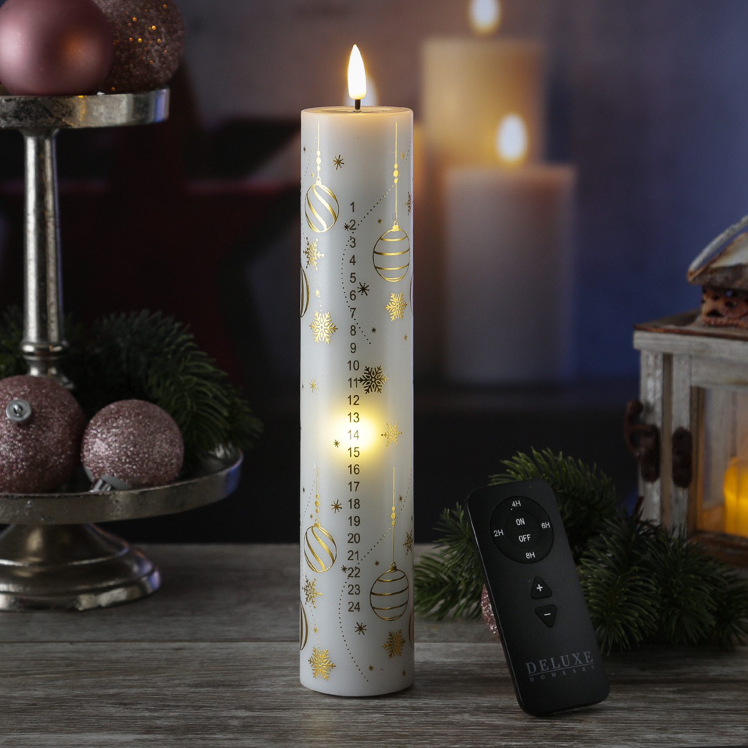 Deluxe Homeart LED-Kerze LED Adventskalenderkerze 24 Zahlen Weihnachtskerze günstig online kaufen
