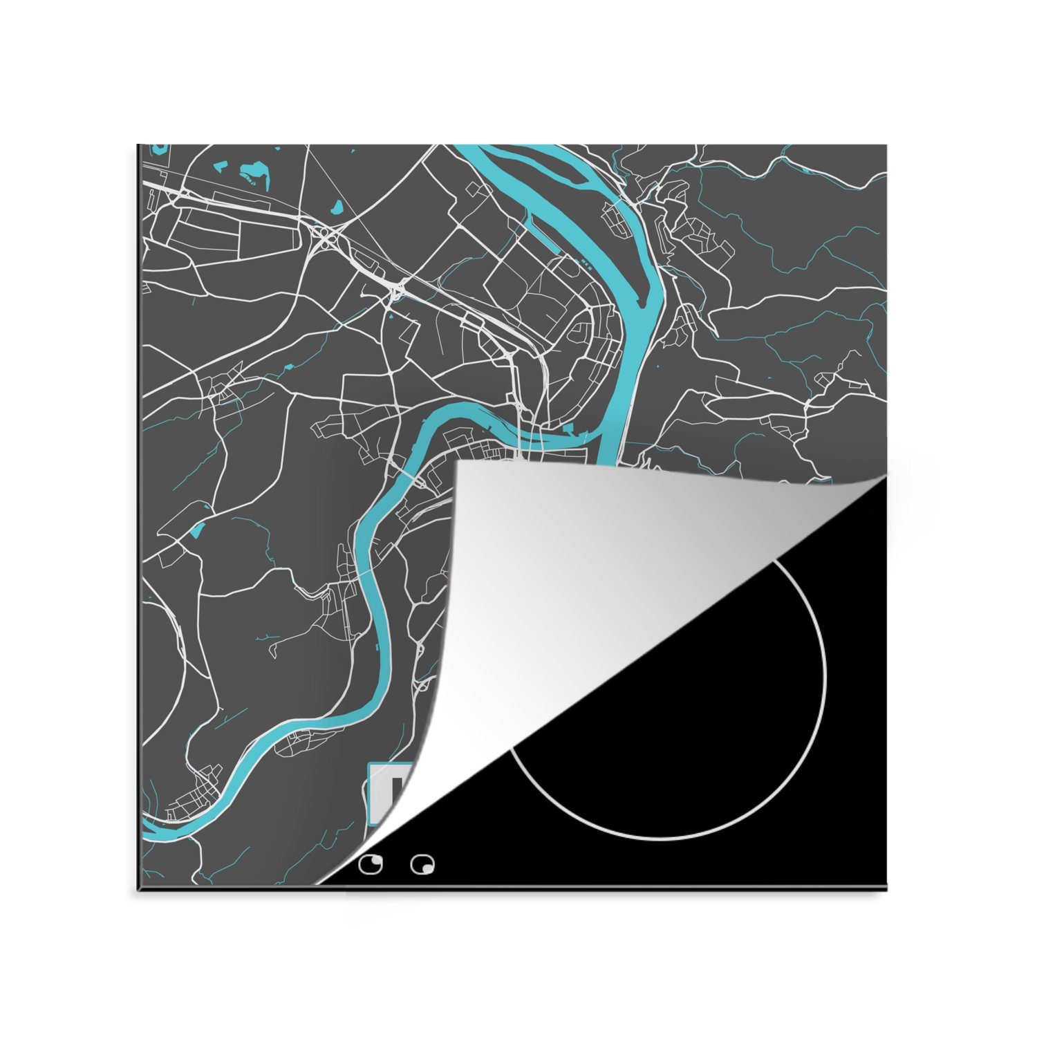 MuchoWow Herdblende-/Abdeckplatte Deutschland - Blau - Koblenz - Stadtplan - Karte, Vinyl, (1 tlg), 78x78 cm, Ceranfeldabdeckung, Arbeitsplatte für küche