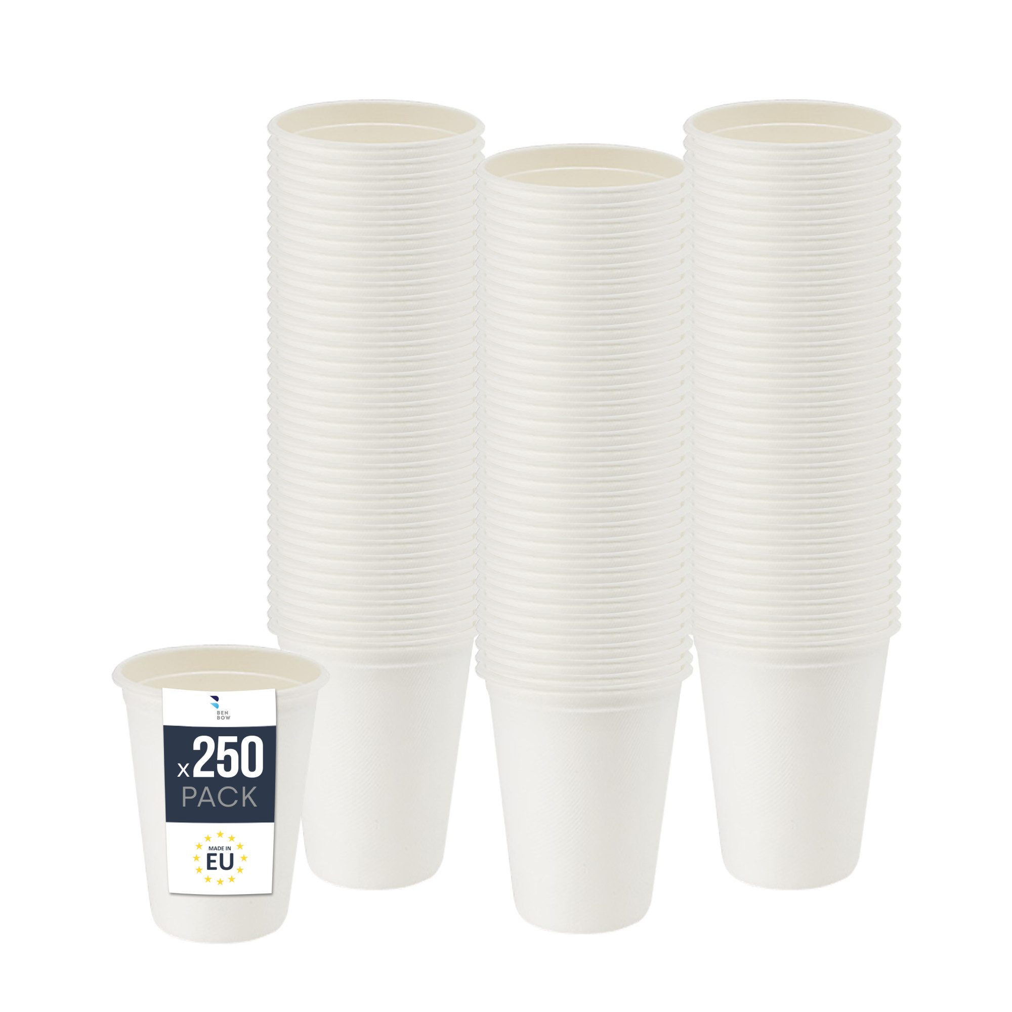 BENBOW Einwegbecher Einwegbecher aus Zuckerrohr, Weiß, 250-tlg., Zuckerrohr, Einwegbecher aus Zuckerrohr, Weiß, 300 ml x 250