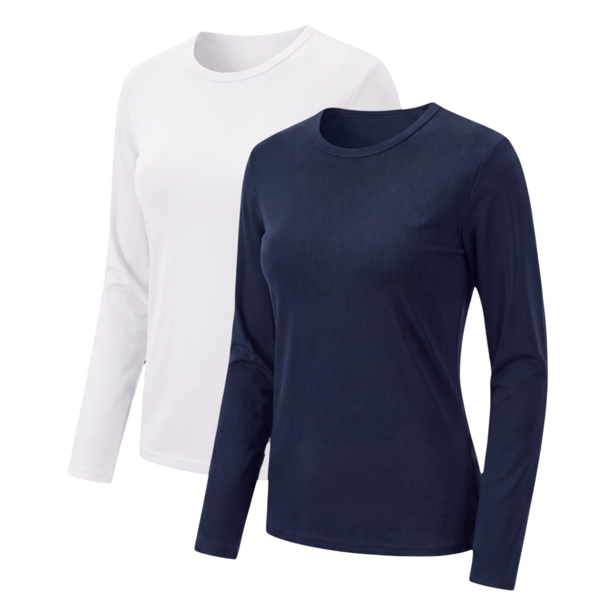 Aurela Damenmode Thermohemd Damen Thermo Oberteil Langarm 2er-Set Fleece gefüttert 2er Set, in Unifarben