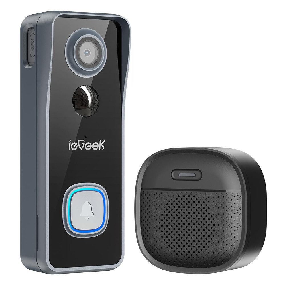 TWUFY Smart Home Türklingel ieGeek 2.4G WiFi Türklingel mit 5MP Kamera, 2K Nachtsicht, PIR (Außenbereich, Aussen, Drinnen, Automatischer Tag/Nachtschalter, Wasserdicht (IP65), Batteriebetrieben (5200 mAh), 1-tlg., 2880×1660 Pixel, Nachtsicht, 120° Weitwinkel, 127° Sichtfeld)
