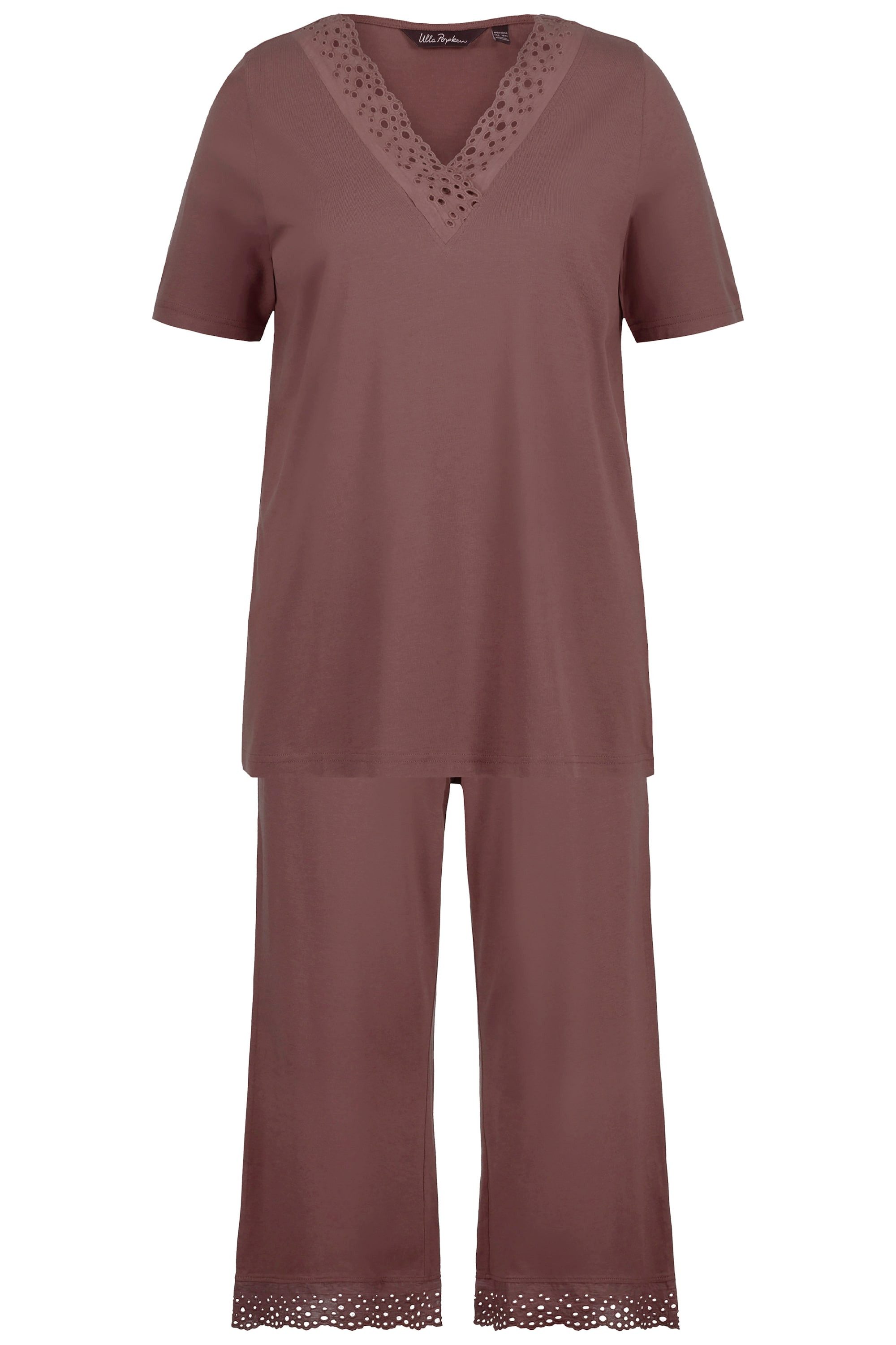 Ulla Popken Pyjama Pyjama Lochstickerei Halbarm Modalmix günstig online kaufen