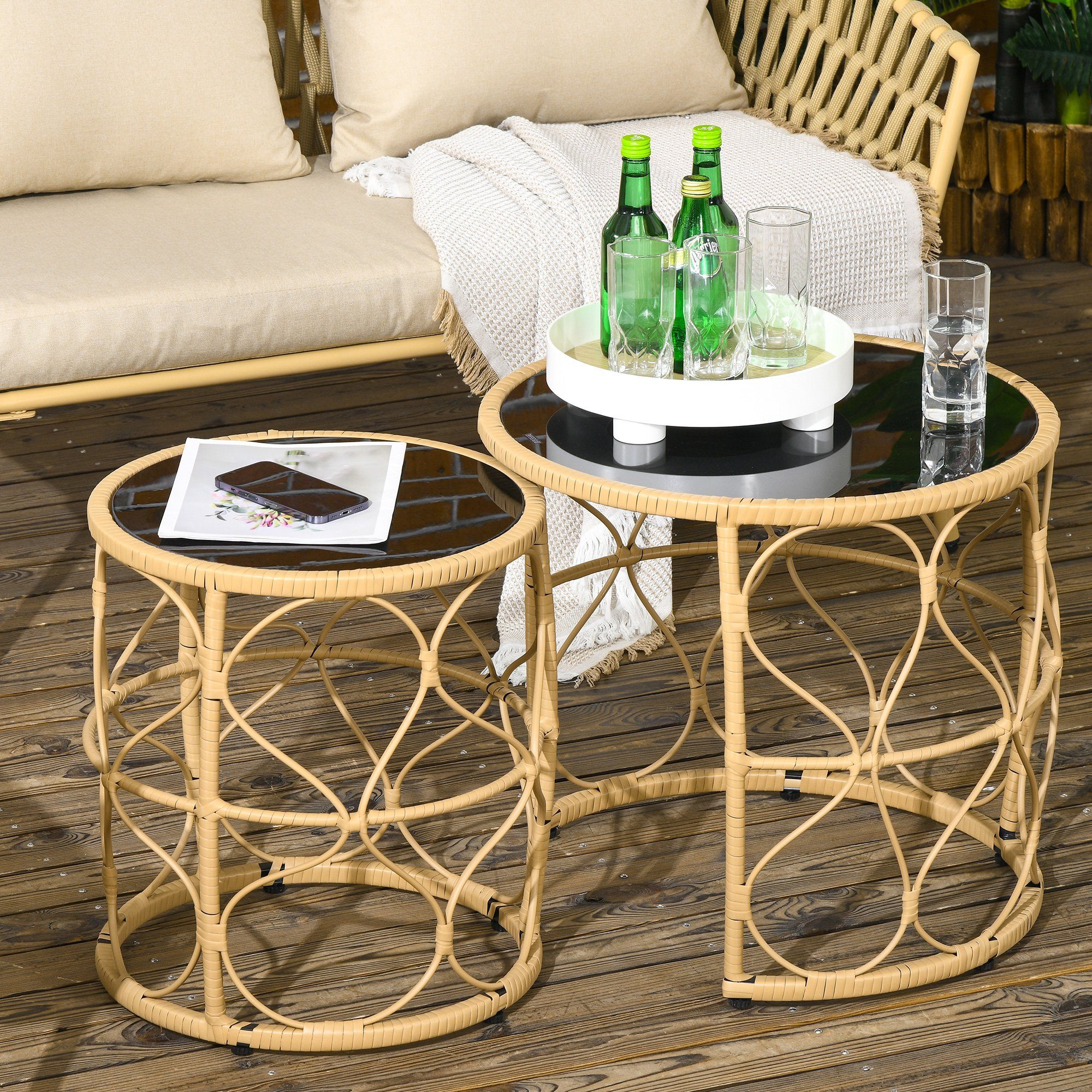 Outsunny Beistelltisch Couchtisch mit Rattanoptik (Kaffeetisch, günstig online kaufen