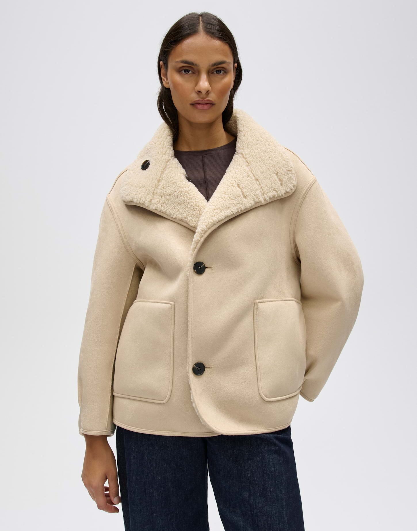 OPUS Winterjacke Haella aus weichem Teddyplüsch Gerader Schnitt mit Stehkragen und zwei Tragevarianten